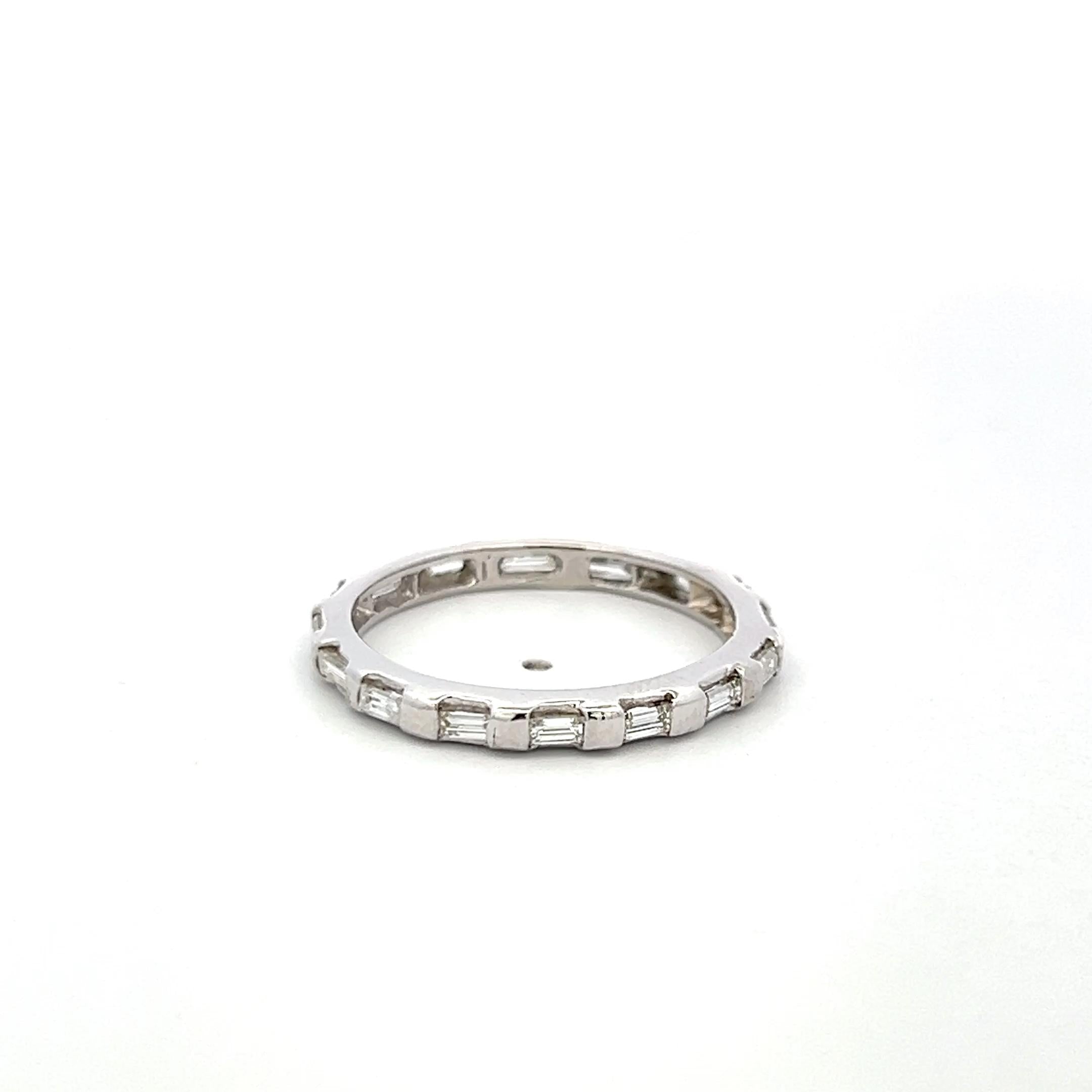 18K White Gold Eternity Band Ring with 0.8 Carat Emerald Cut Diamond Size 10