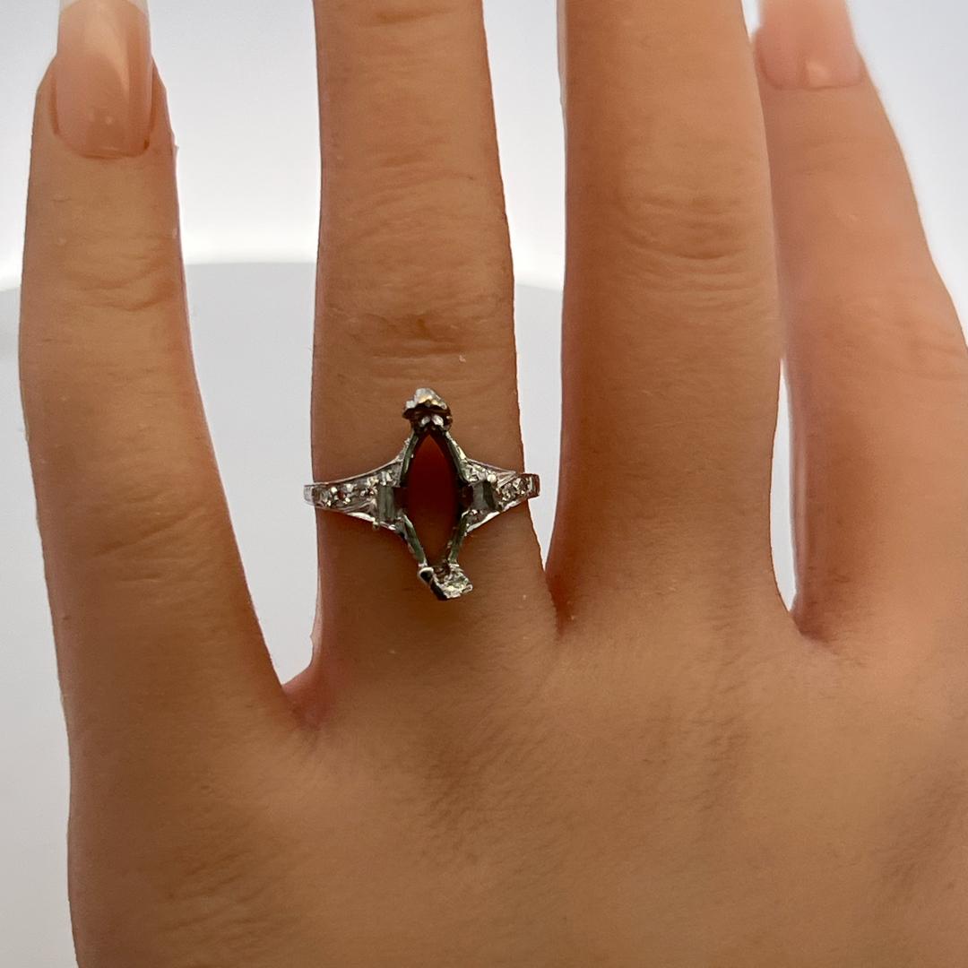 18K White Gold Semi Mount Ring with 0.12ct Round Diamonds Fits 14.1x8.7mm 3.5ct+