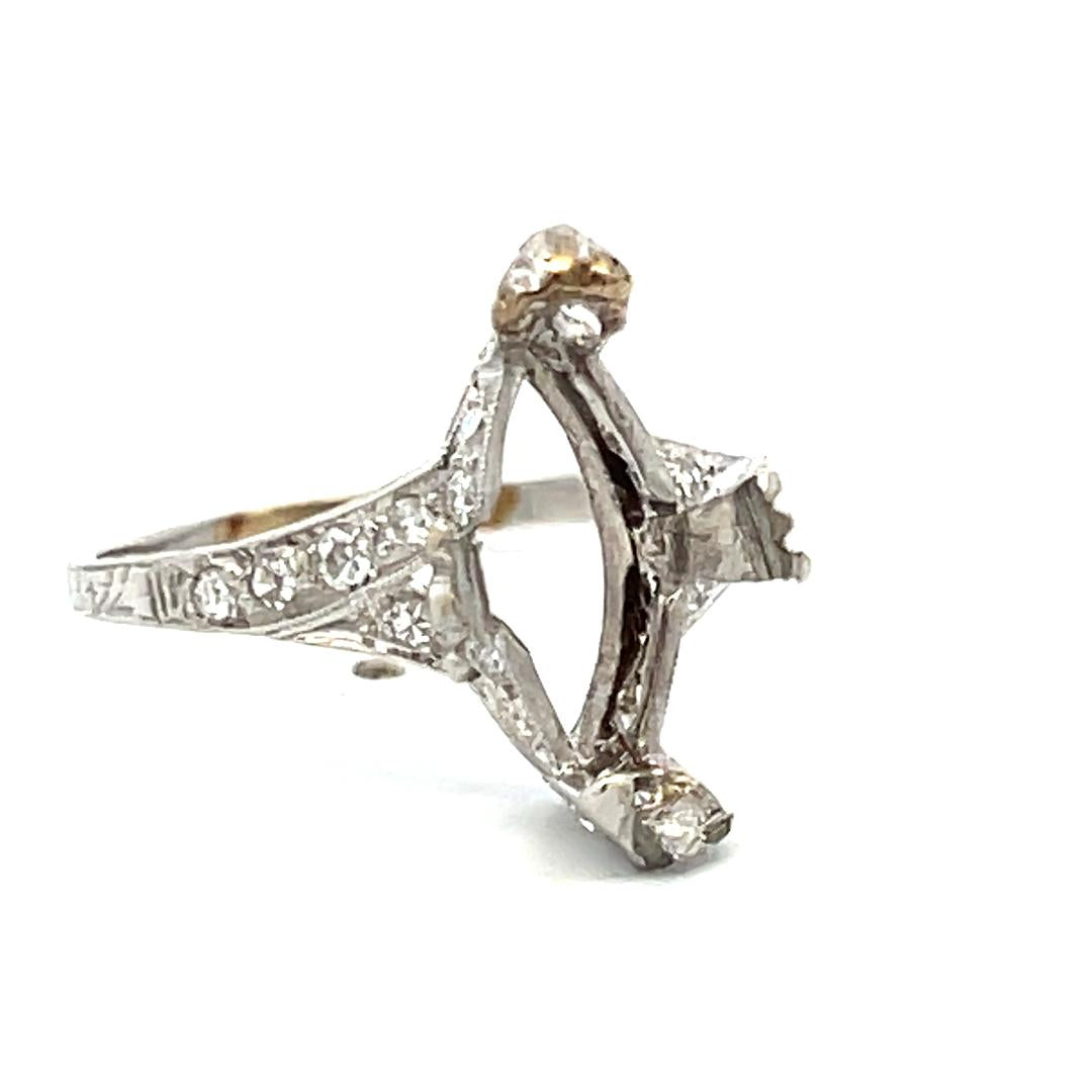 18K White Gold Semi Mount Ring with 0.12ct Round Diamonds Fits 14.1x8.7mm 3.5ct+