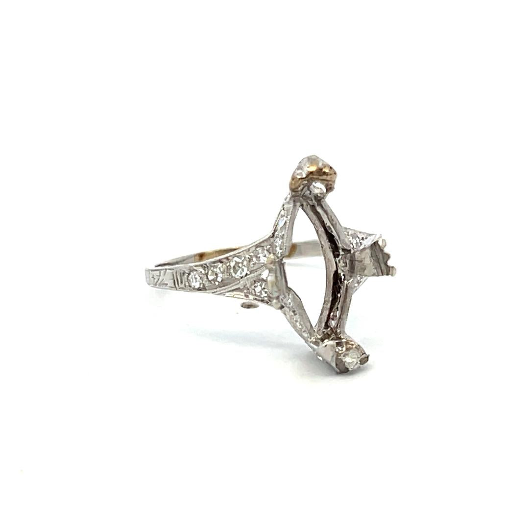18K White Gold Semi Mount Ring with 0.12ct Round Diamonds Fits 14.1x8.7mm 3.5ct+
