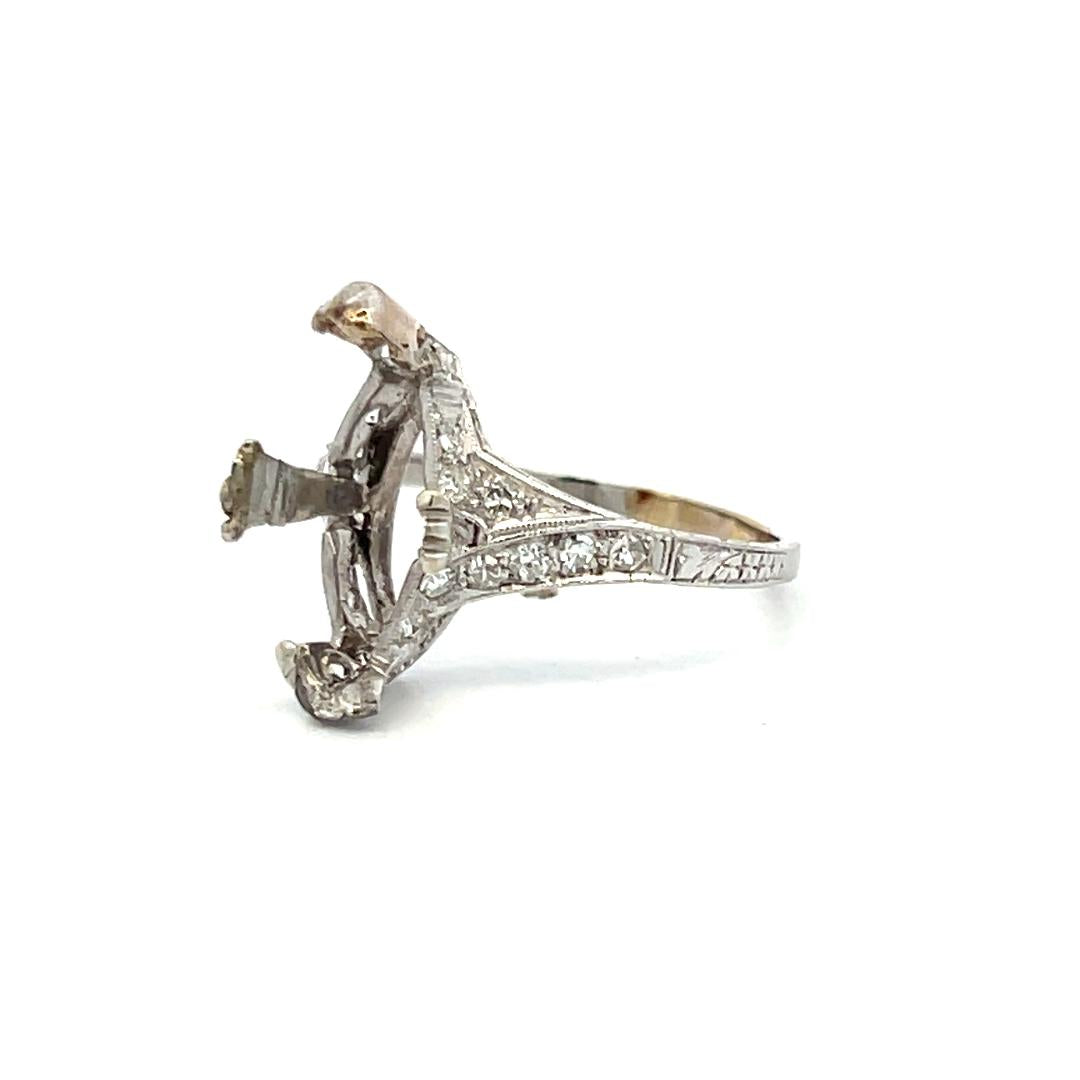 18K White Gold Semi Mount Ring with 0.12ct Round Diamonds Fits 14.1x8.7mm 3.5ct+
