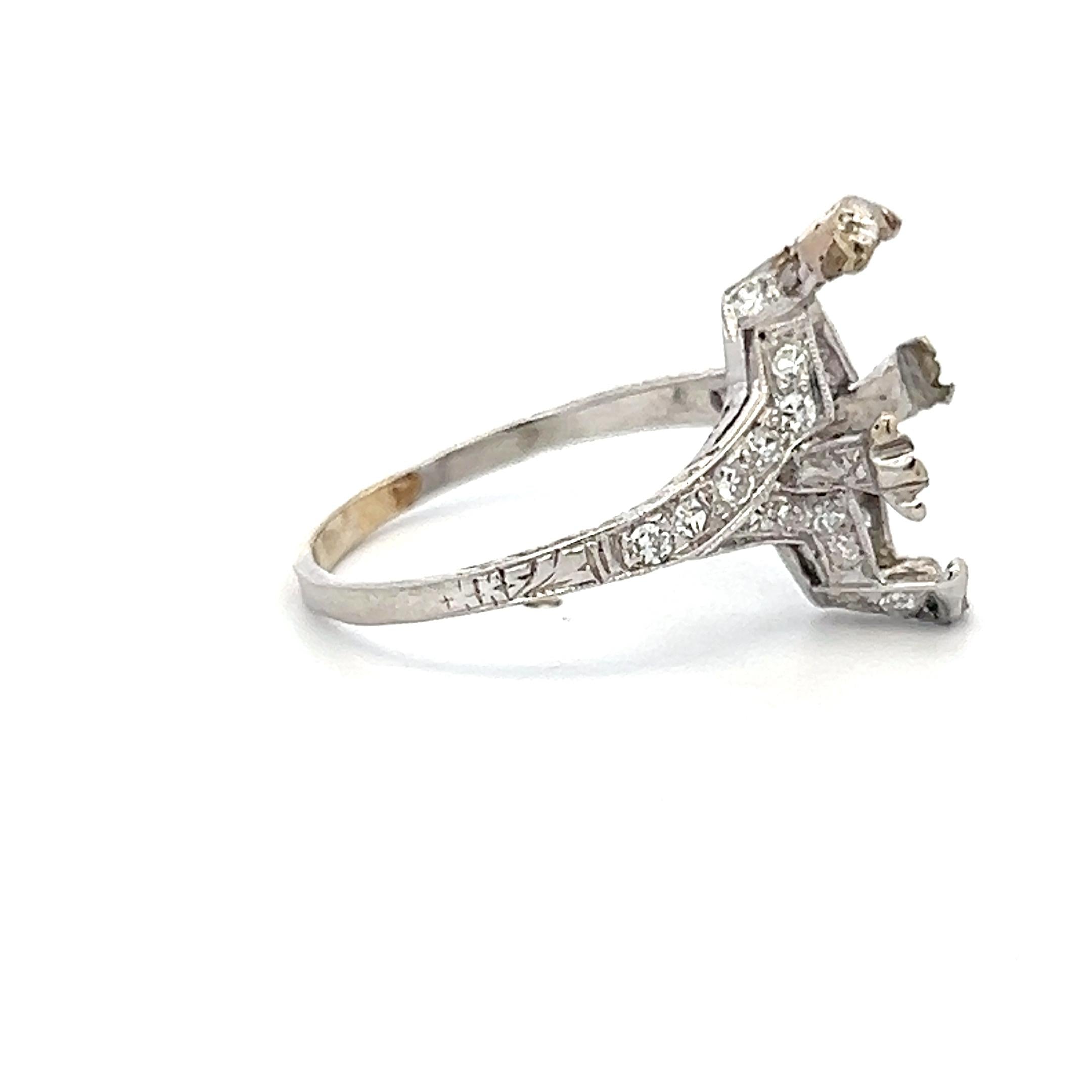 18K White Gold Semi Mount Ring with 0.12ct Round Diamonds Fits 14.1x8.7mm 3.5ct+