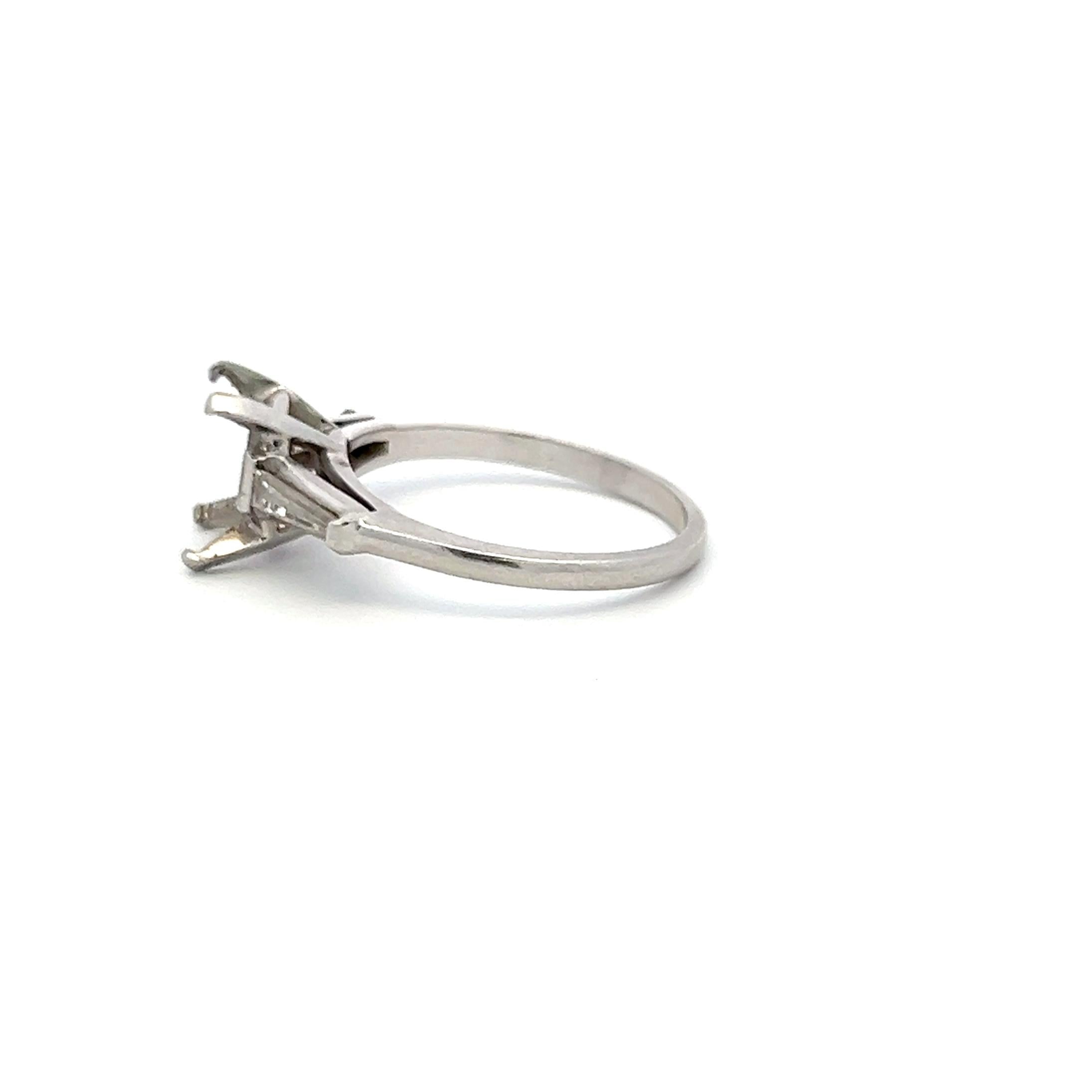 Platinum Semi Mount Ring with 0.24 Carat Diamond Fits 6.8x6.00 mm Center Stone