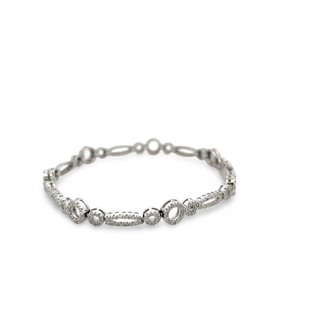 Vintage 14K White Gold Link Bracelet with 1.2 Carat Round J-I1 Diamonds 9.52g