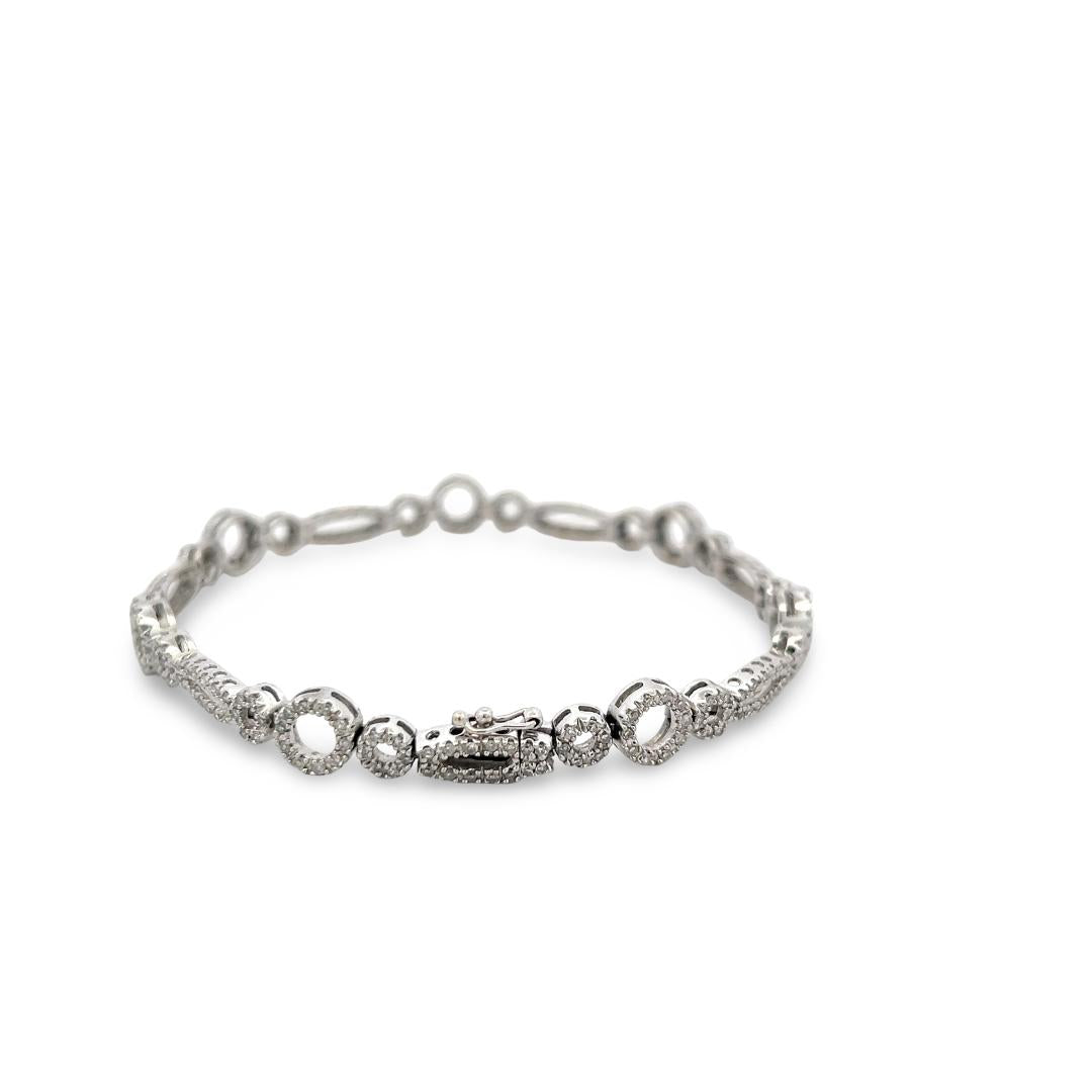 Vintage 14K White Gold Link Bracelet with 1.2 Carat Round J-I1 Diamonds 9.52g