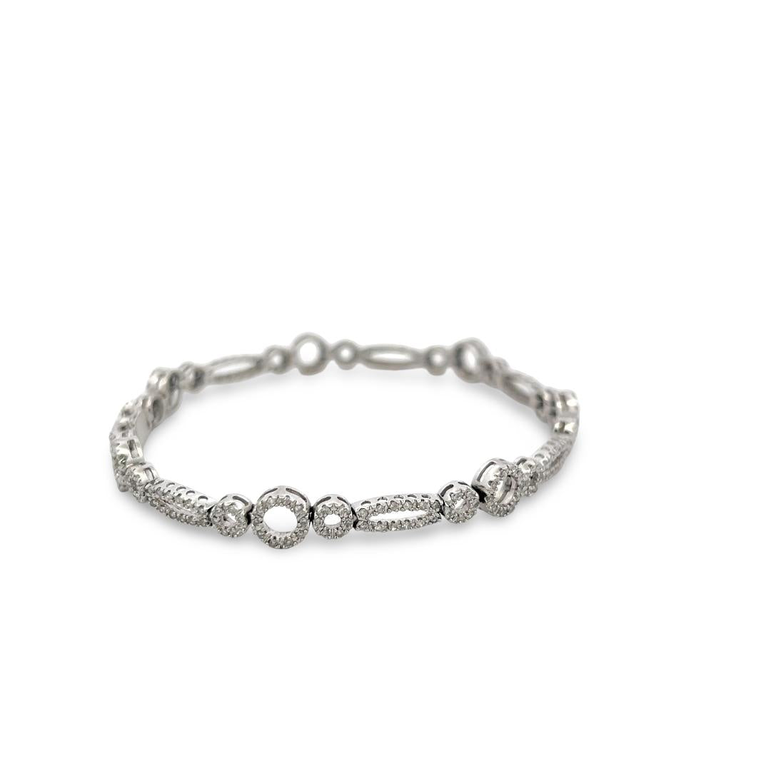 Vintage 14K White Gold Link Bracelet with 1.2 Carat Round J-I1 Diamonds 9.52g