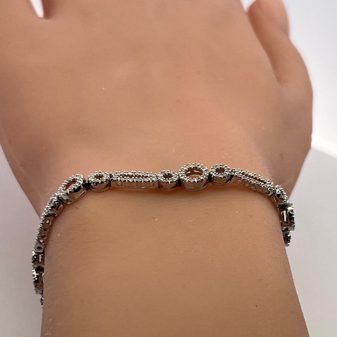 Vintage 14K White Gold Link Bracelet with 1.2 Carat Round J-I1 Diamonds 9.52g