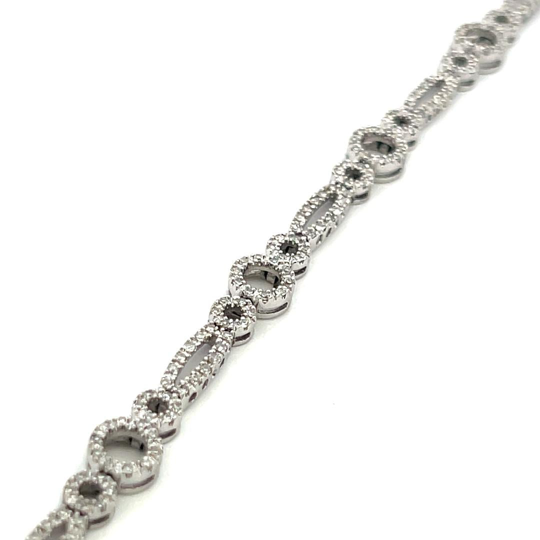 Vintage 14K White Gold Link Bracelet with 1.2 Carat Round J-I1 Diamonds 9.52g