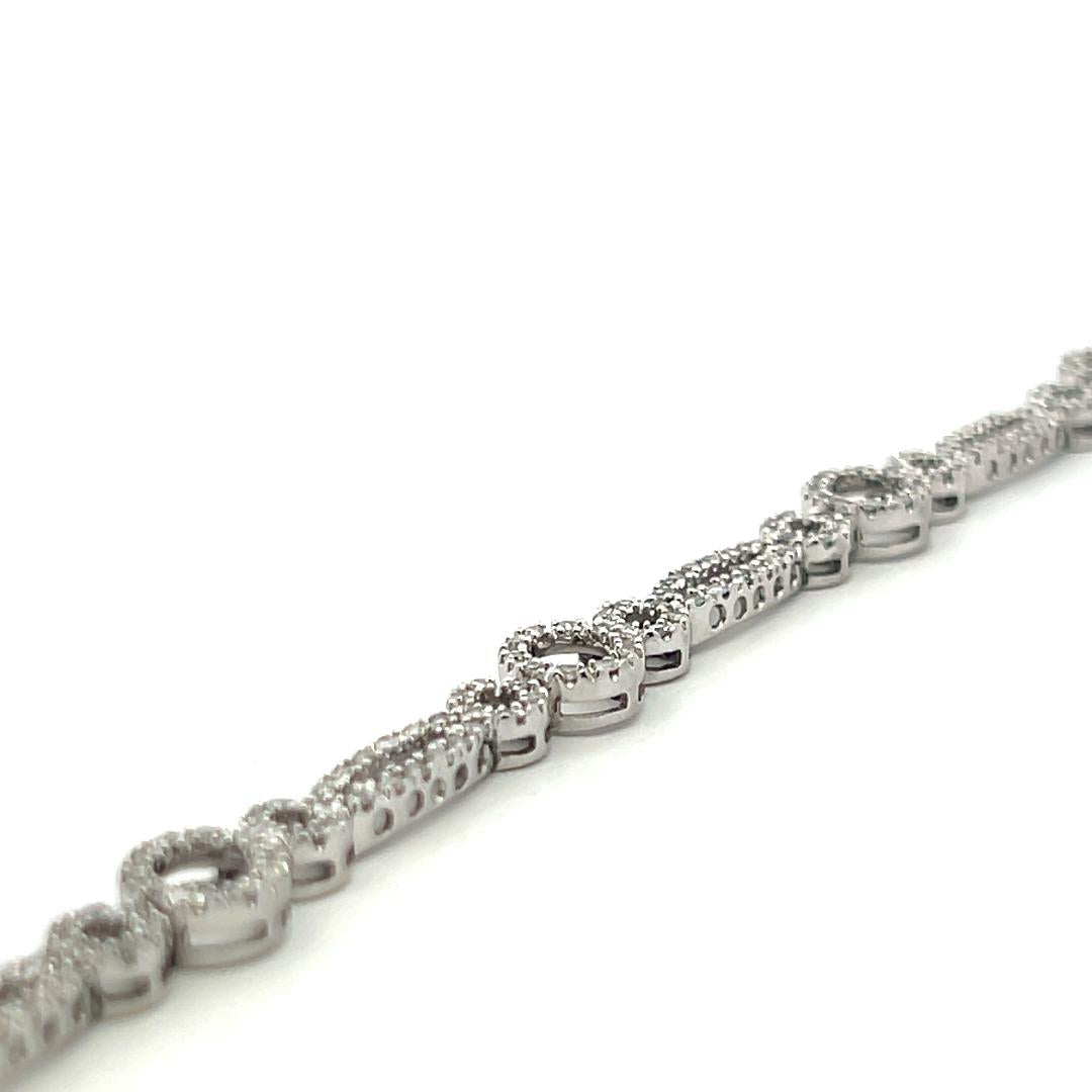 Vintage 14K White Gold Link Bracelet with 1.2 Carat Round J-I1 Diamonds 9.52g