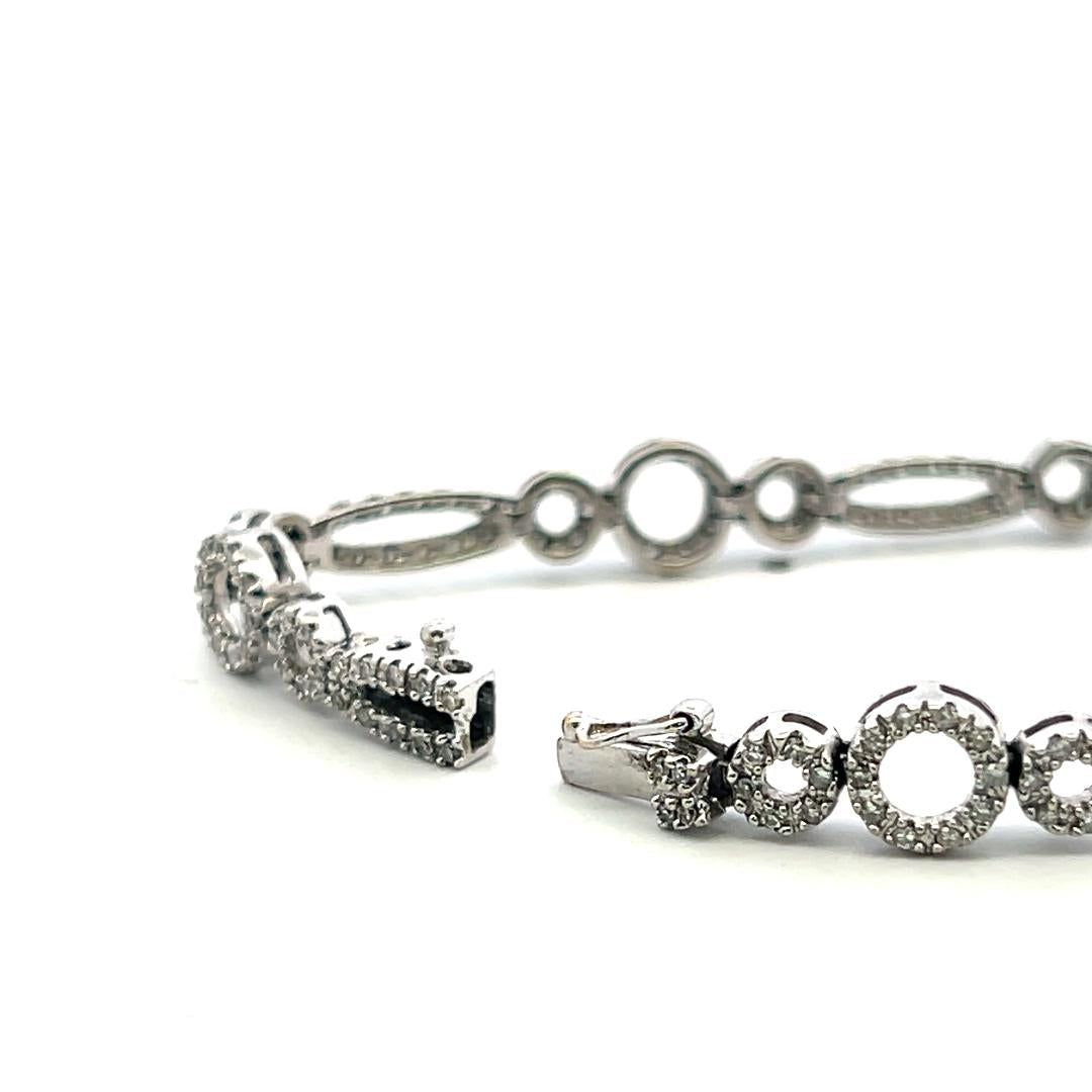 Vintage 14K White Gold Link Bracelet with 1.2 Carat Round J-I1 Diamonds 9.52g