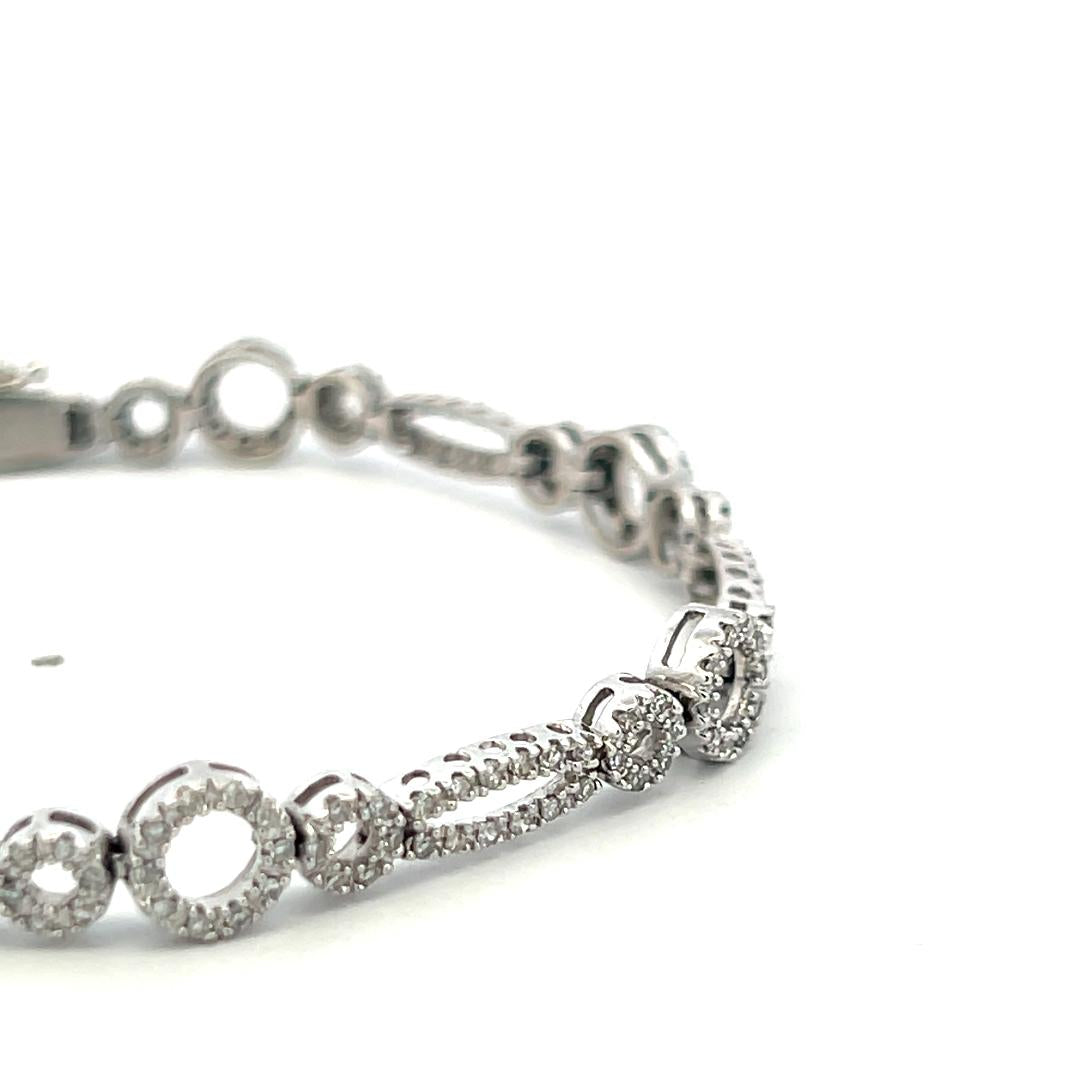 Vintage 14K White Gold Link Bracelet with 1.2 Carat Round J-I1 Diamonds 9.52g