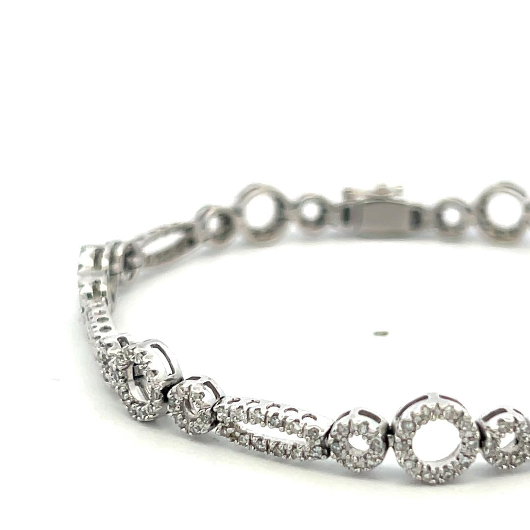 Vintage 14K White Gold Link Bracelet with 1.2 Carat Round J-I1 Diamonds 9.52g