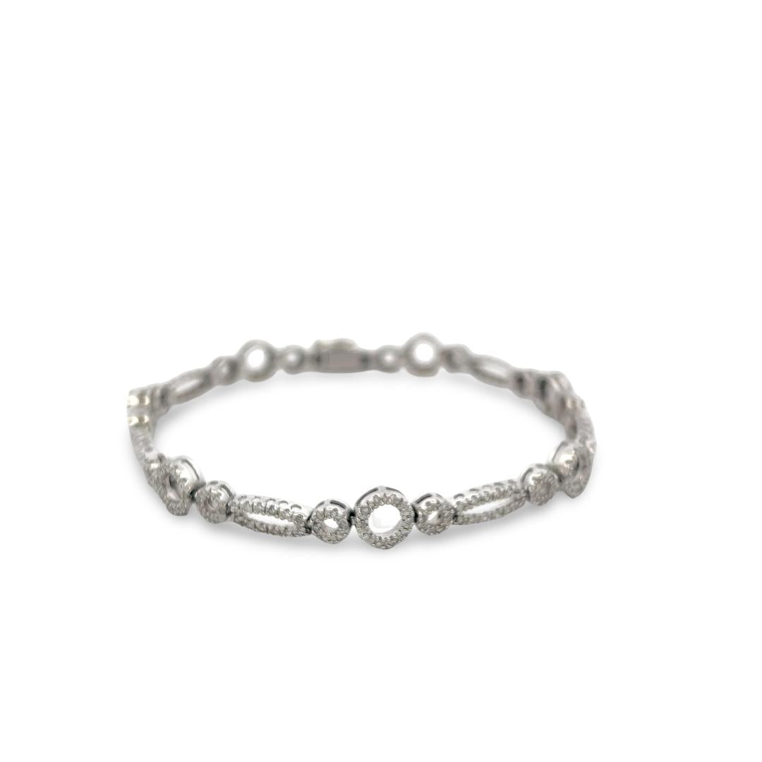 Vintage 14K White Gold Link Bracelet with 1.2 Carat Round J-I1 Diamonds 9.52g