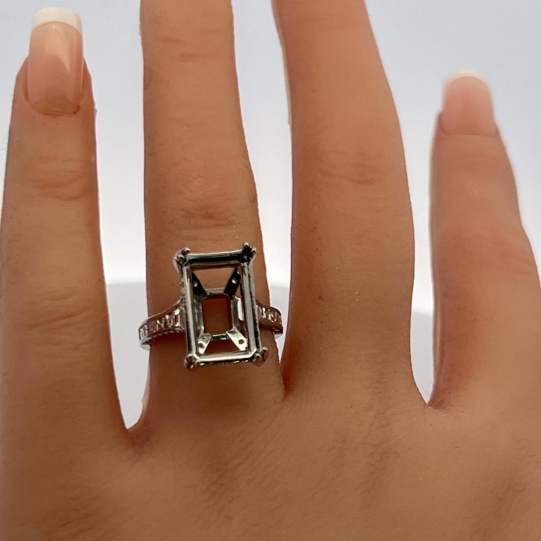 Platinum Semi Mount Ring with 1.42 Carat Diamonds Fits 14.1x8.8mm Center Stone