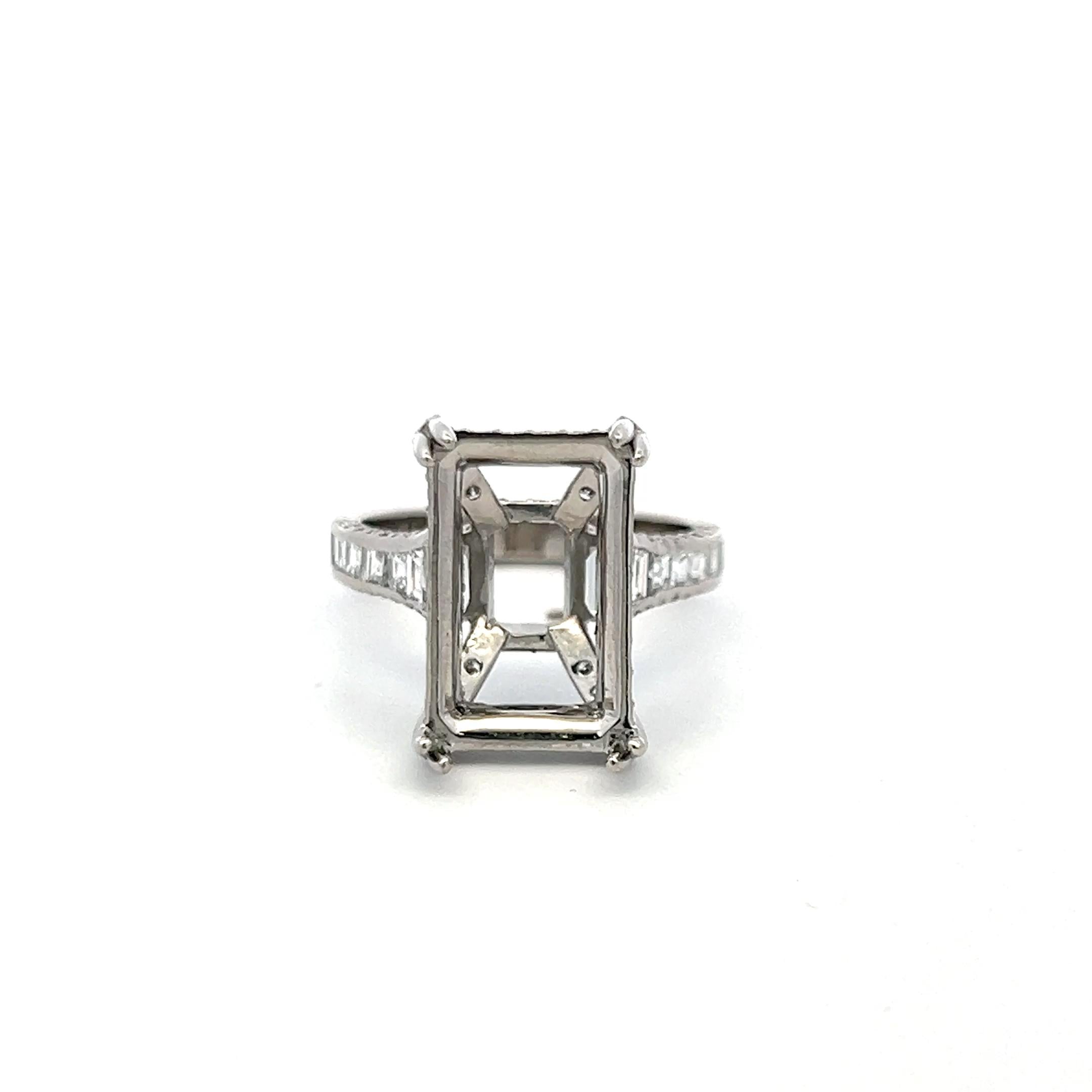 Platinum Semi Mount Ring with 1.42 Carat Diamonds Fits 14.1x8.8mm Center Stone