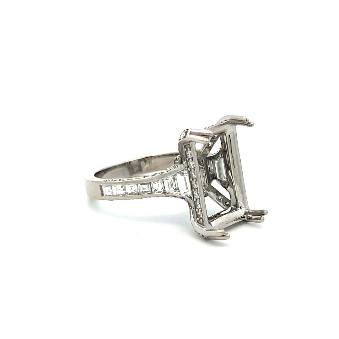 Platinum Semi Mount Ring with 1.42 Carat Diamonds Fits 14.1x8.8mm Center Stone
