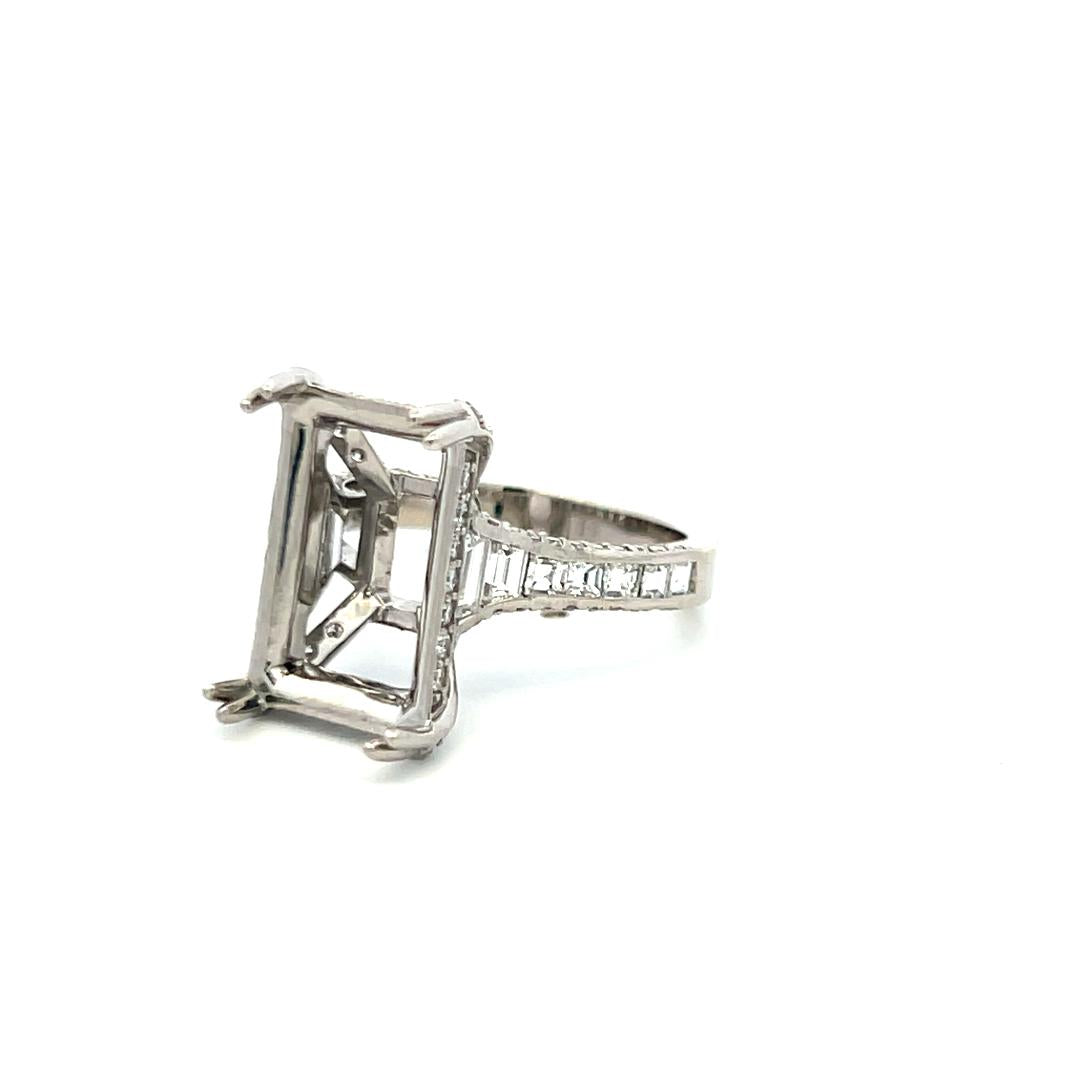 Platinum Semi Mount Ring with 1.42 Carat Diamonds Fits 14.1x8.8mm Center Stone