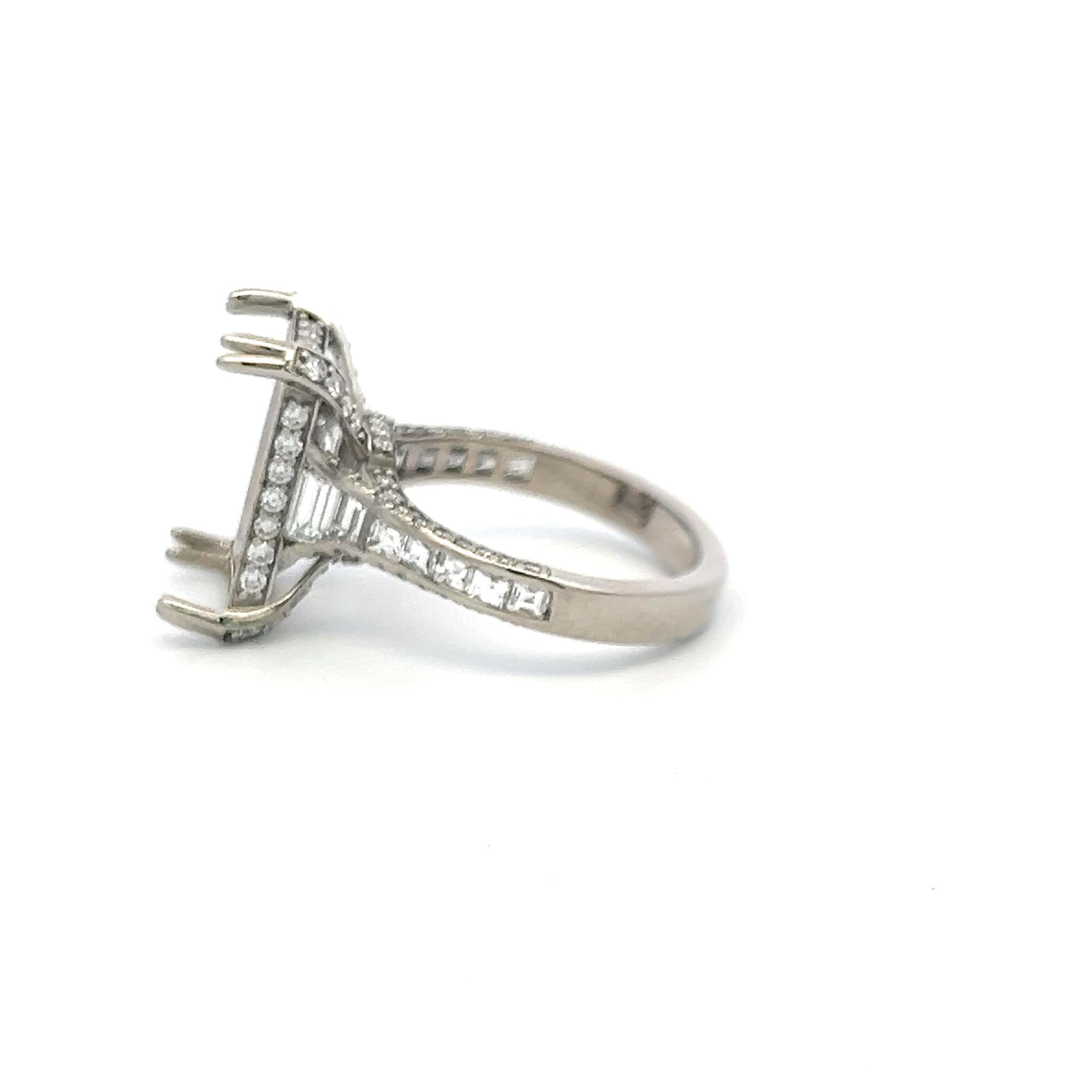 Platinum Semi Mount Ring with 1.42 Carat Diamonds Fits 14.1x8.8mm Center Stone