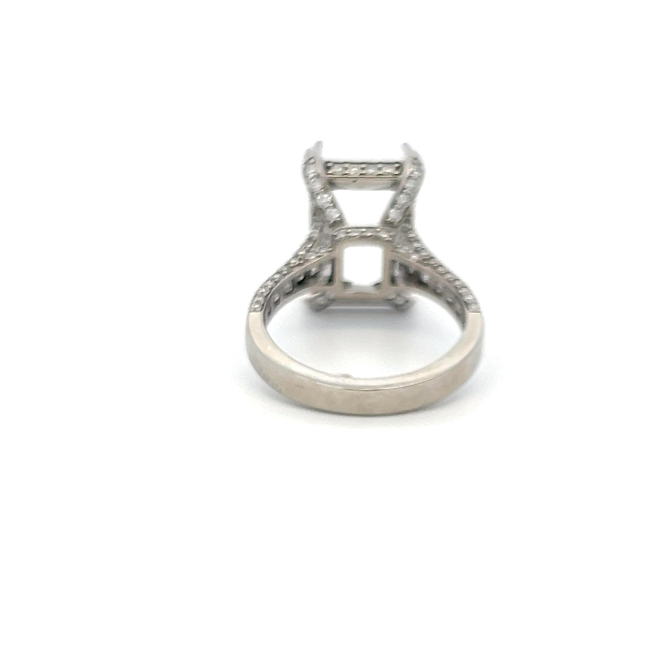Platinum Semi Mount Ring with 1.42 Carat Diamonds Fits 14.1x8.8mm Center Stone