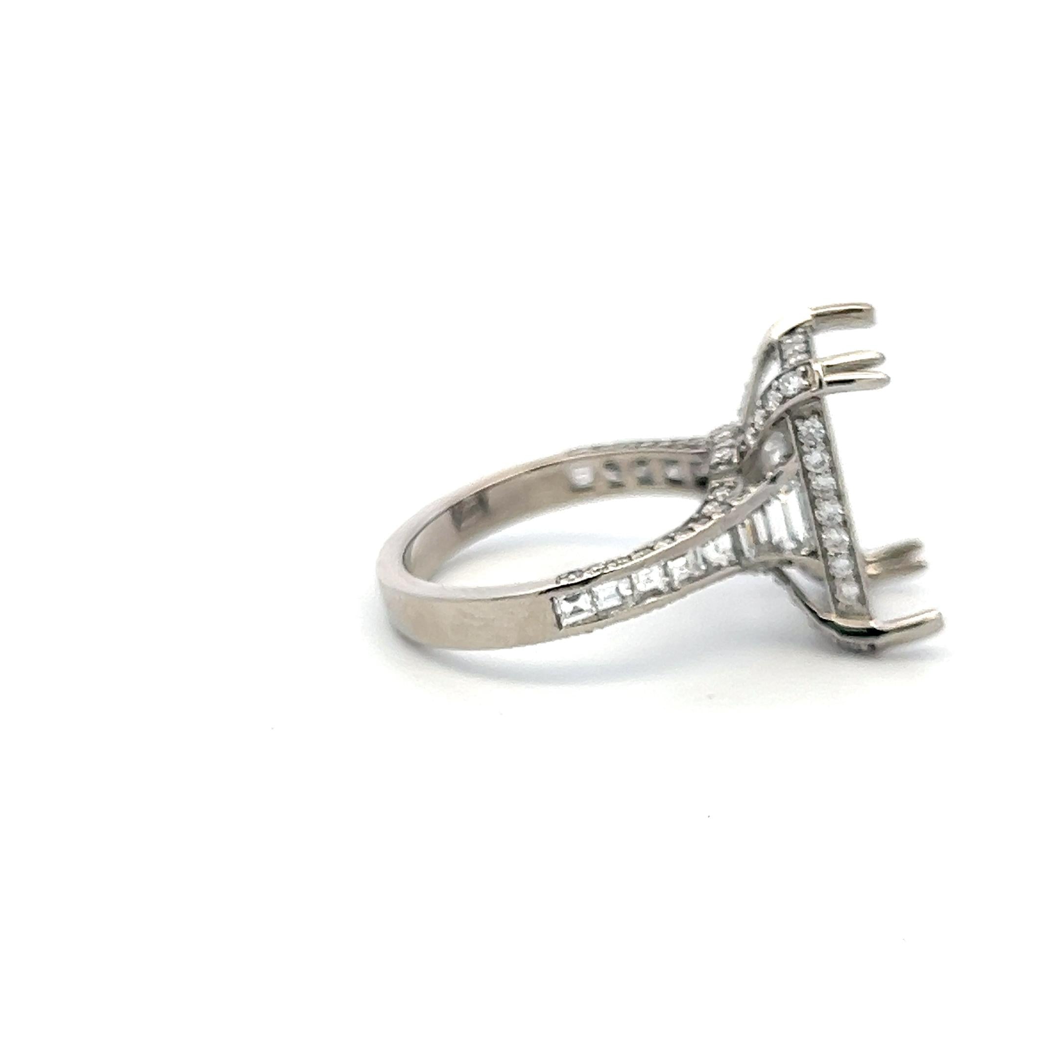 Platinum Semi Mount Ring with 1.42 Carat Diamonds Fits 14.1x8.8mm Center Stone