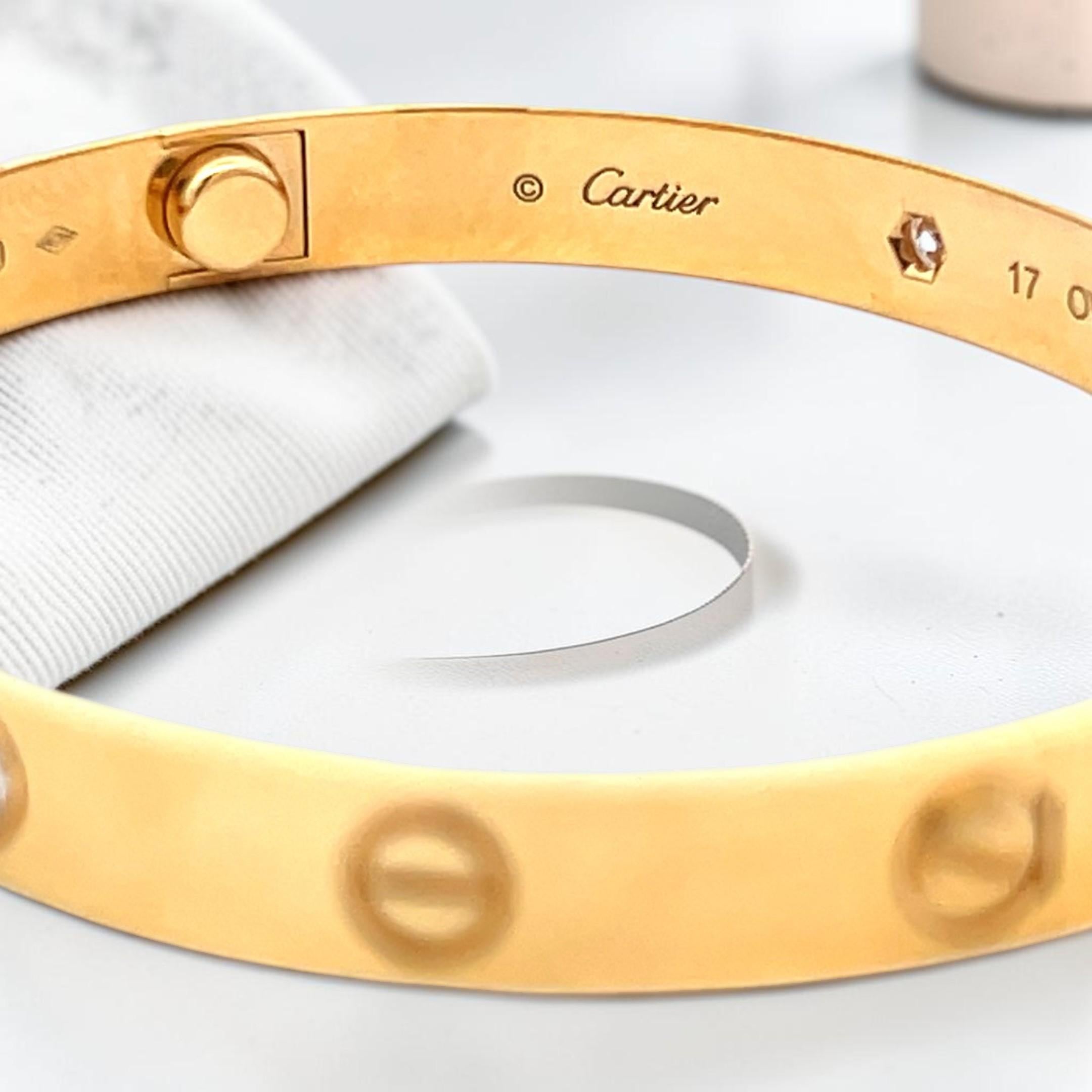 Cartier 18K YG Love Bracelet with 0.42 Carat Round Diamonds Size 17 Box and Cert