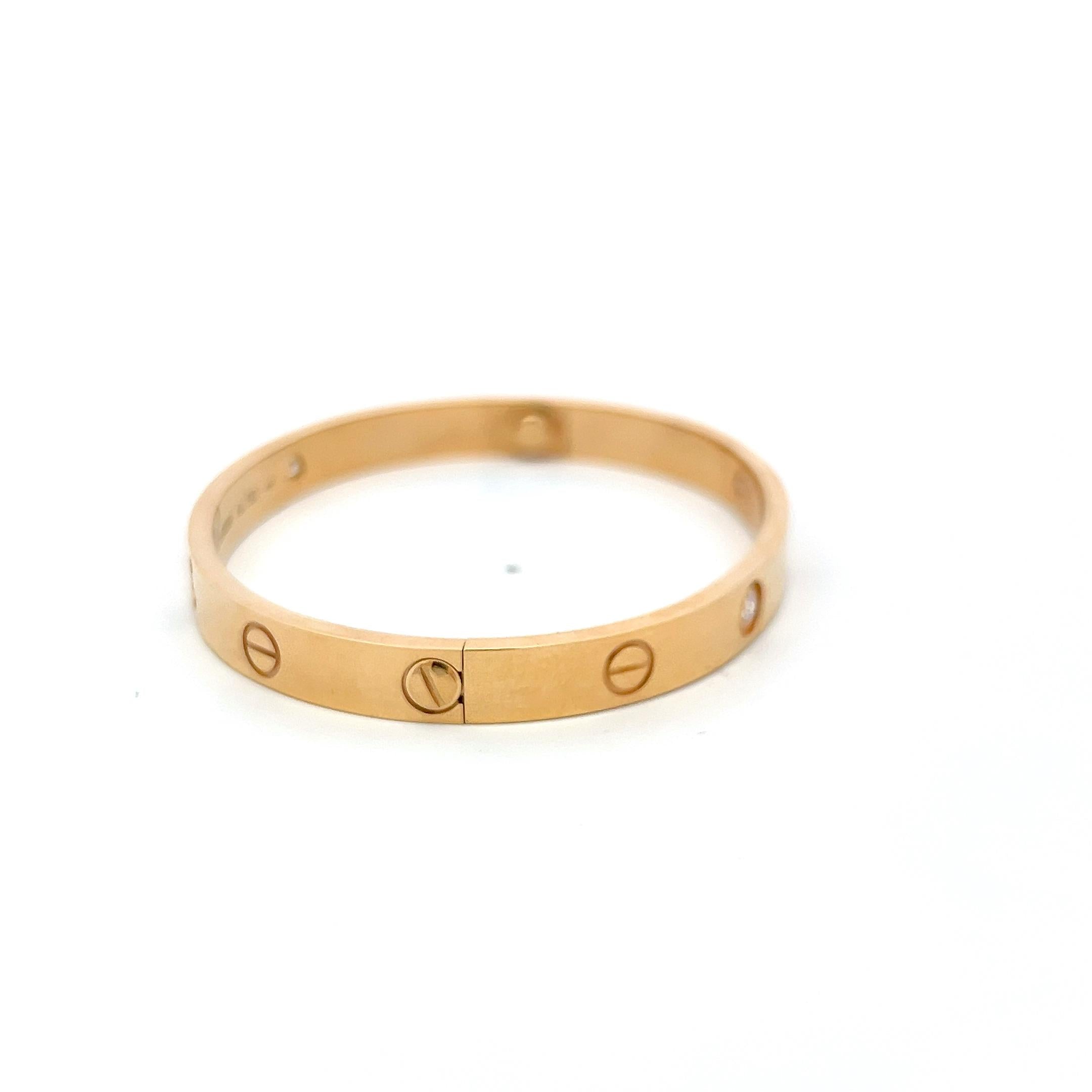 Cartier 18K YG Love Bracelet with 0.42 Carat Round Diamonds Size 17 Box and Cert