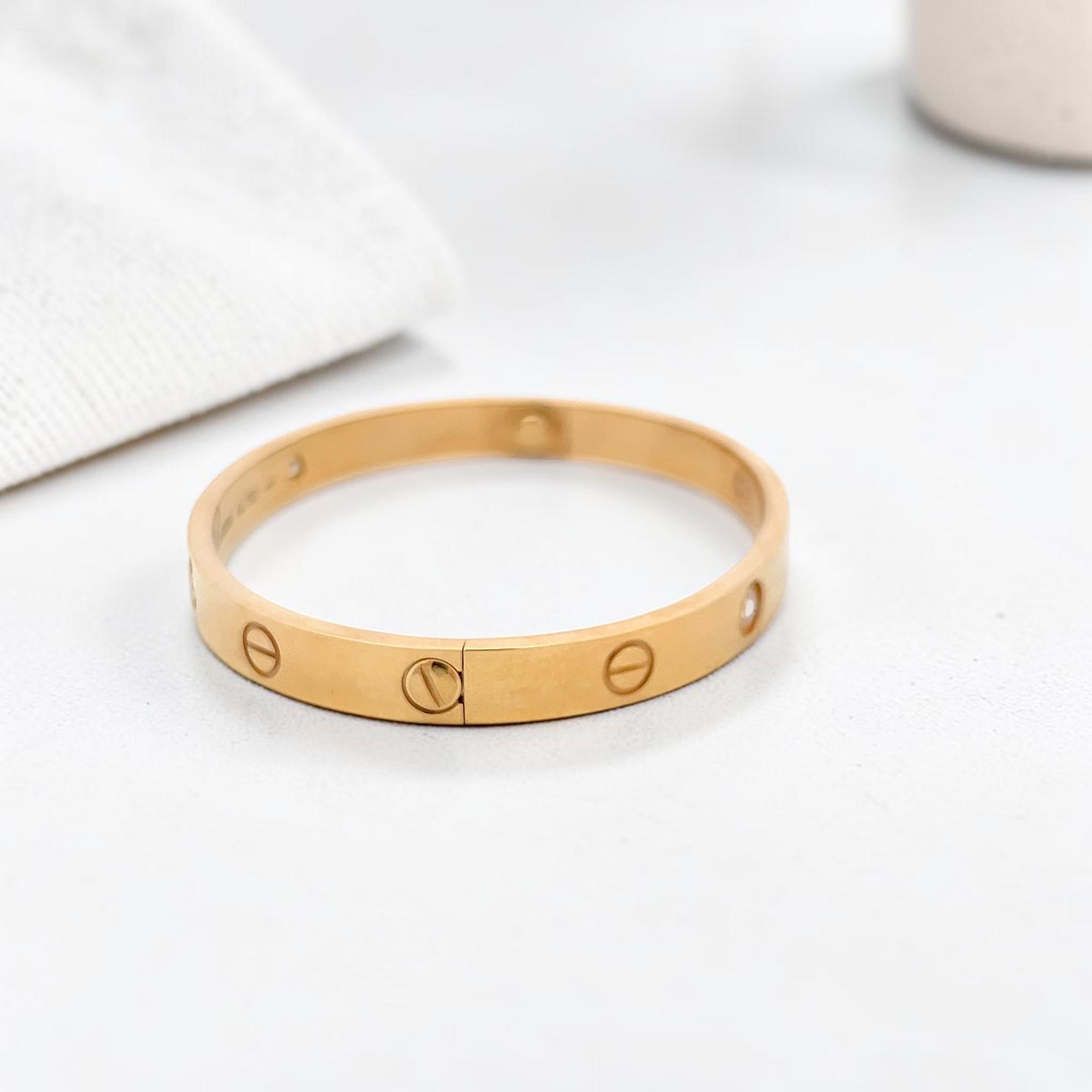 Cartier 18K YG Love Bracelet with 0.42 Carat Round Diamonds Size 17 Box and Cert