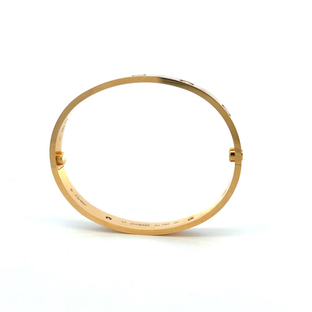 Cartier 18K YG Love Bracelet with 0.42 Carat Round Diamonds Size 17 Box and Cert