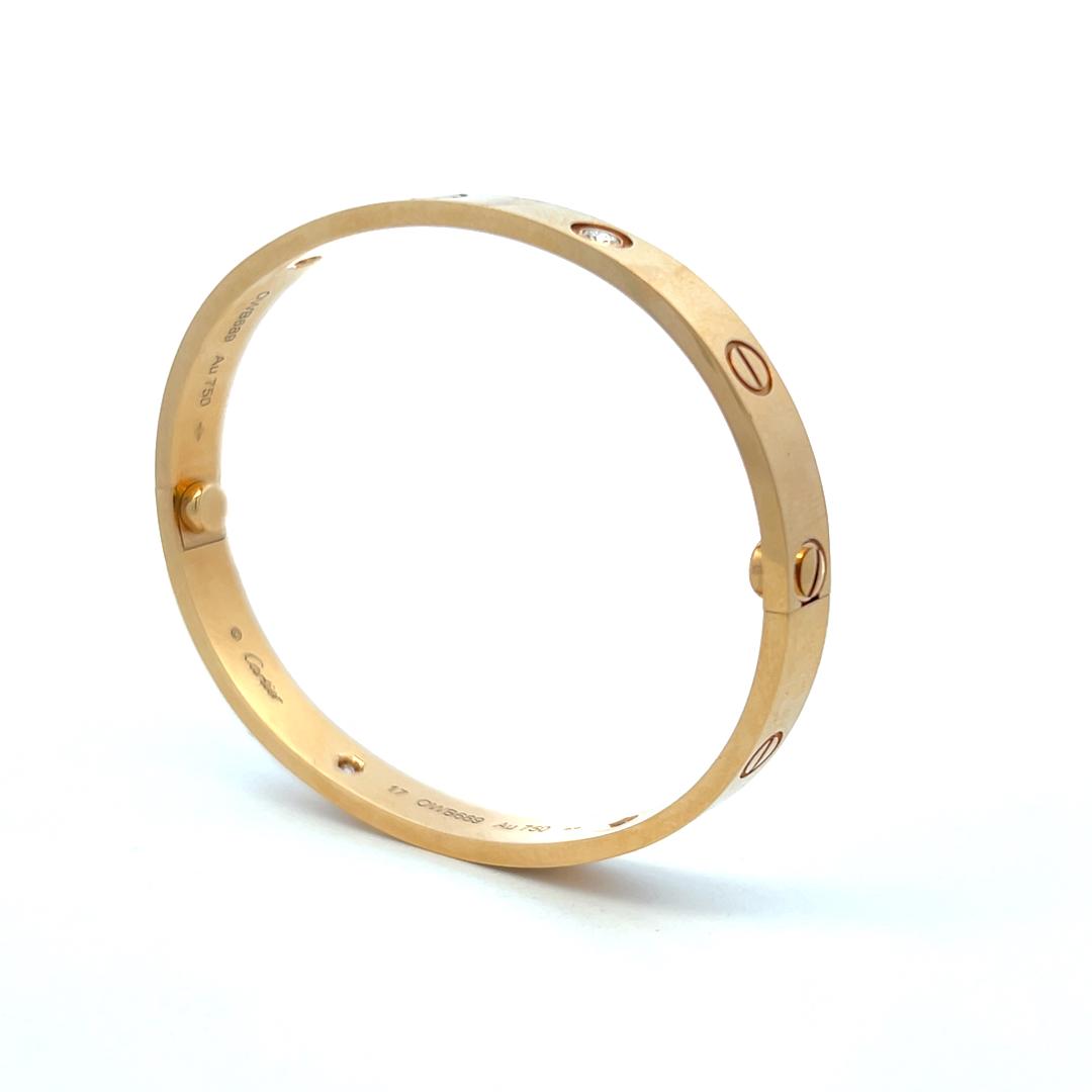 Cartier 18K YG Love Bracelet with 0.42 Carat Round Diamonds Size 17 Box and Cert