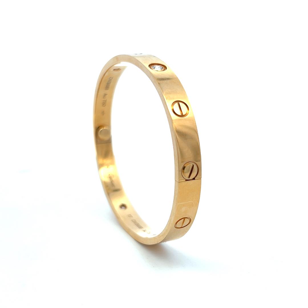 Cartier 18K YG Love Bracelet with 0.42 Carat Round Diamonds Size 17 Box and Cert