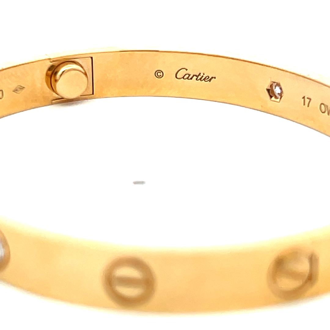 Cartier 18K YG Love Bracelet with 0.42 Carat Round Diamonds Size 17 Box and Cert