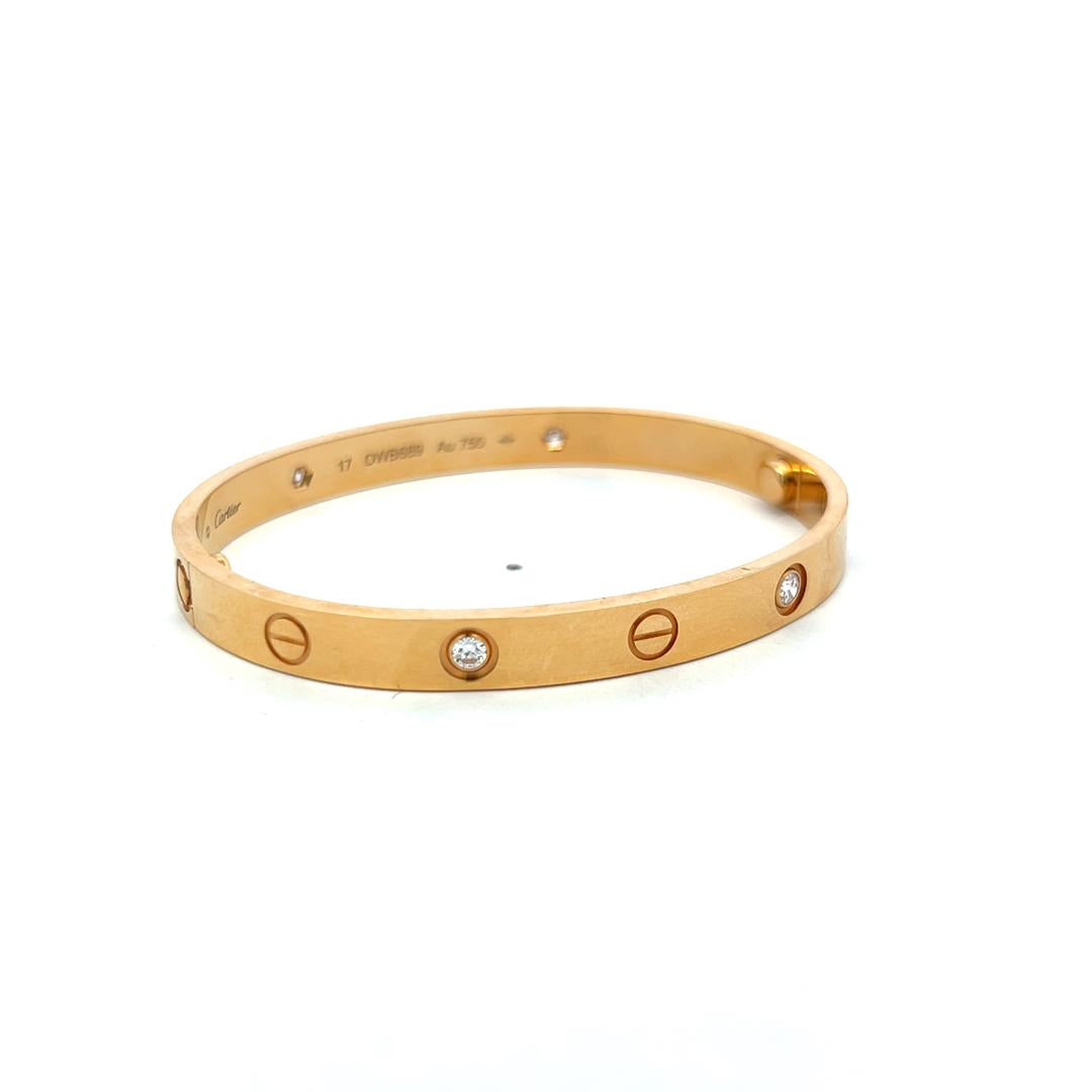 Cartier 18K YG Love Bracelet with 0.42 Carat Round Diamonds Size 17 Box and Cert