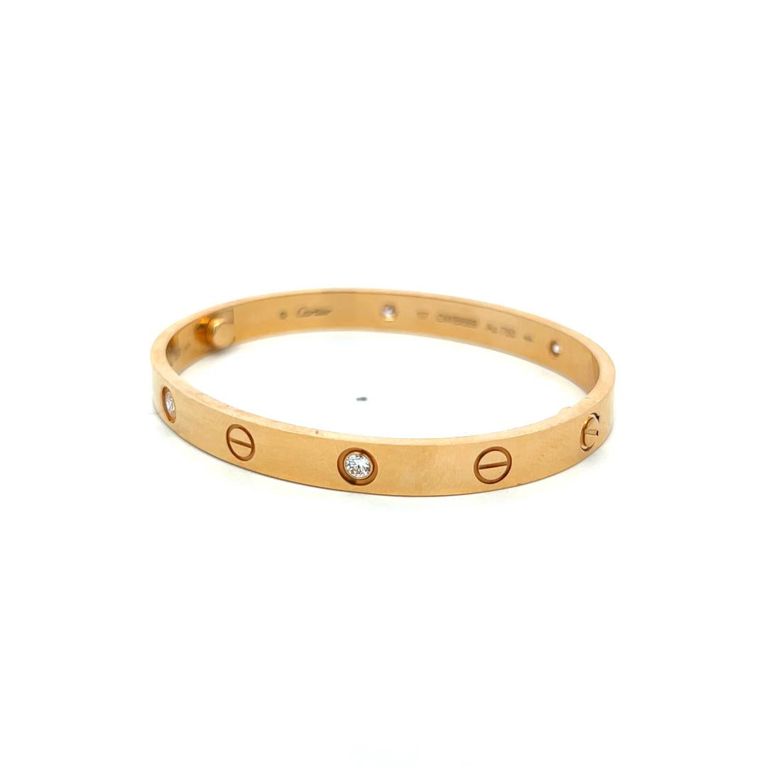 Cartier 18K YG Love Bracelet with 0.42 Carat Round Diamonds Size 17 Box and Cert