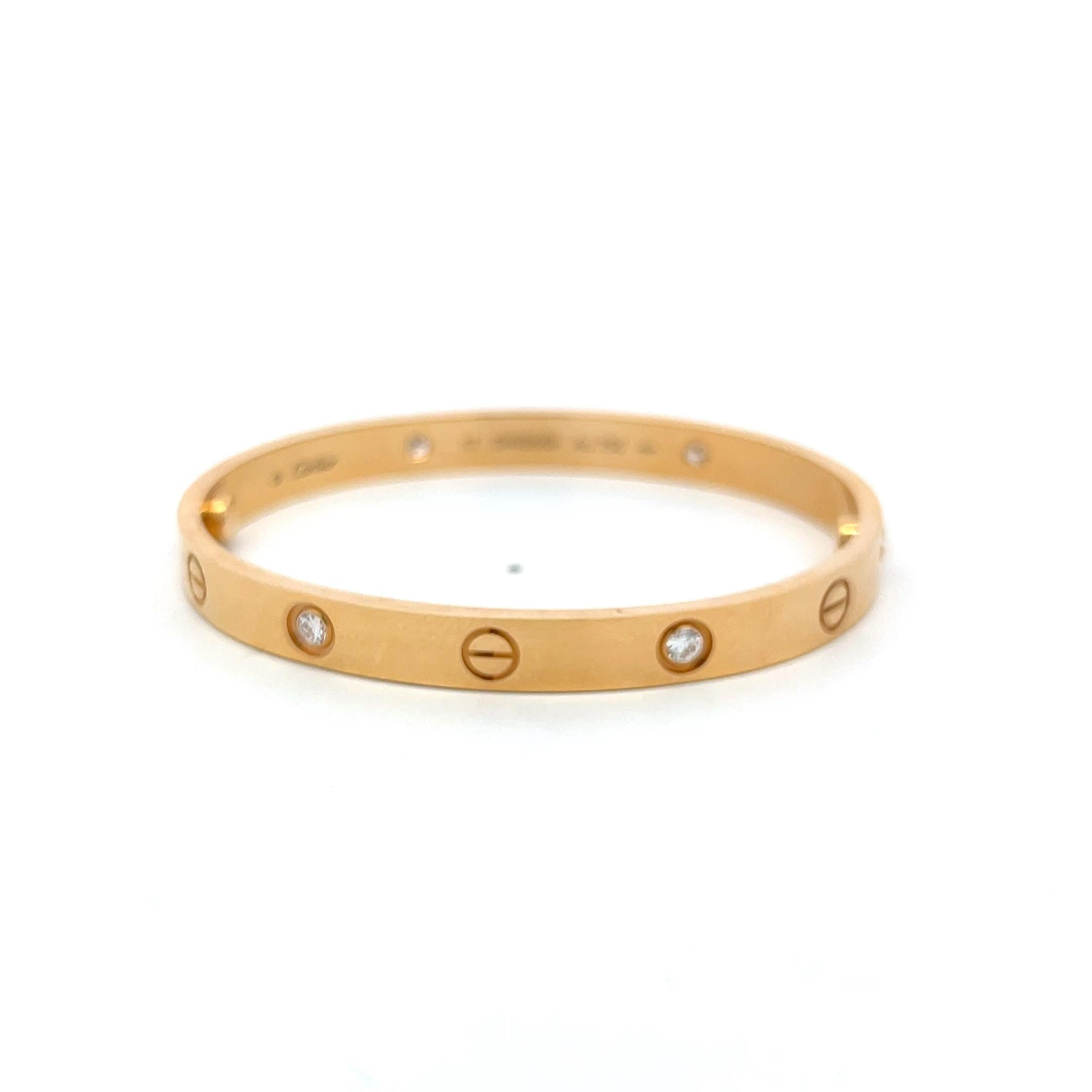 Cartier 18K YG Love Bracelet with 0.42 Carat Round Diamonds Size 17 Box and Cert