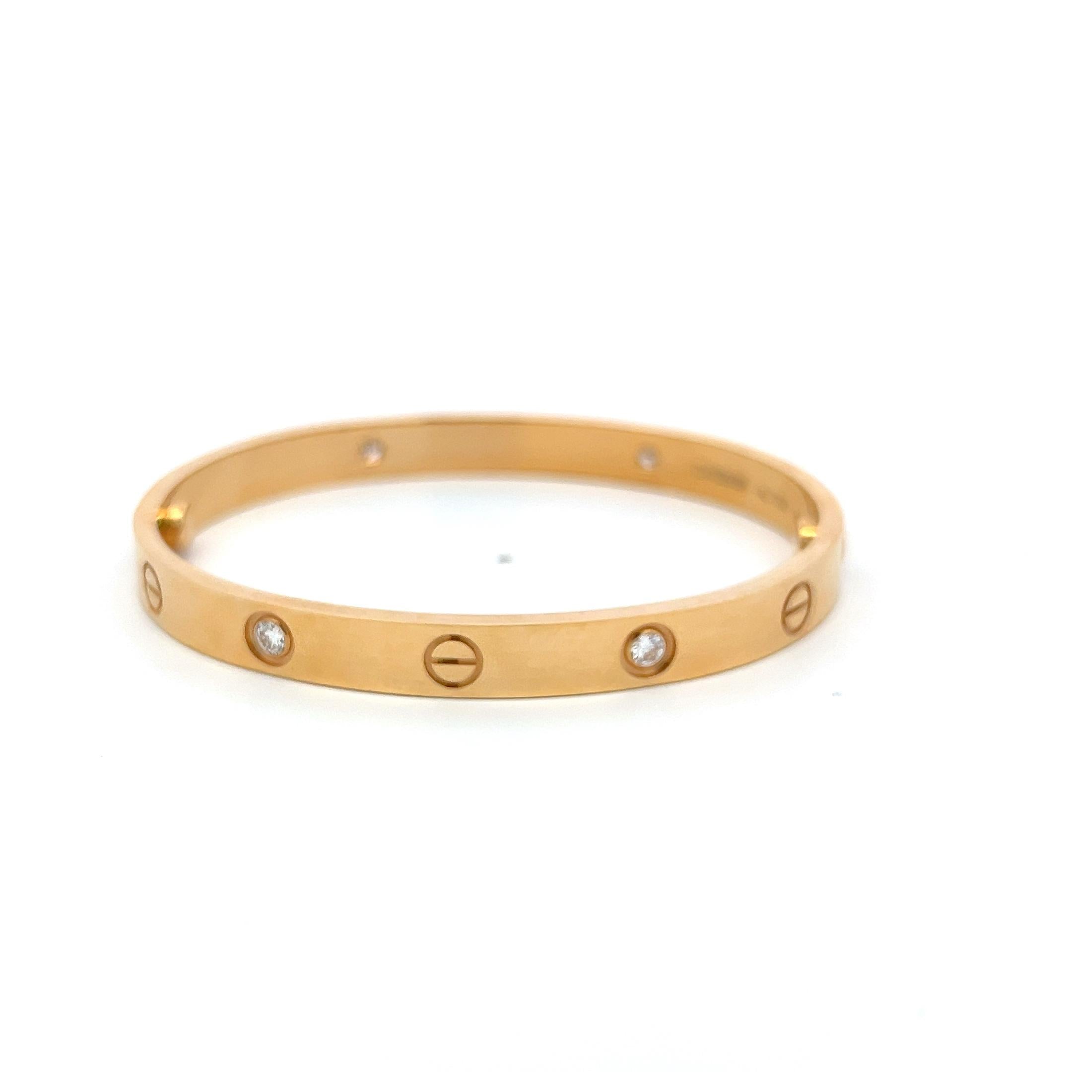 Cartier 18K YG Love Bracelet with 0.42 Carat Round Diamonds Size 17 Box and Cert