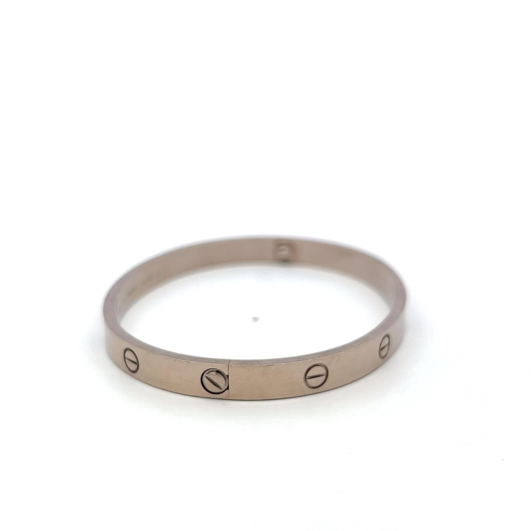Cartier Vintage 18 Karat White Gold Love Bracelet 43.58 Grams Size 19