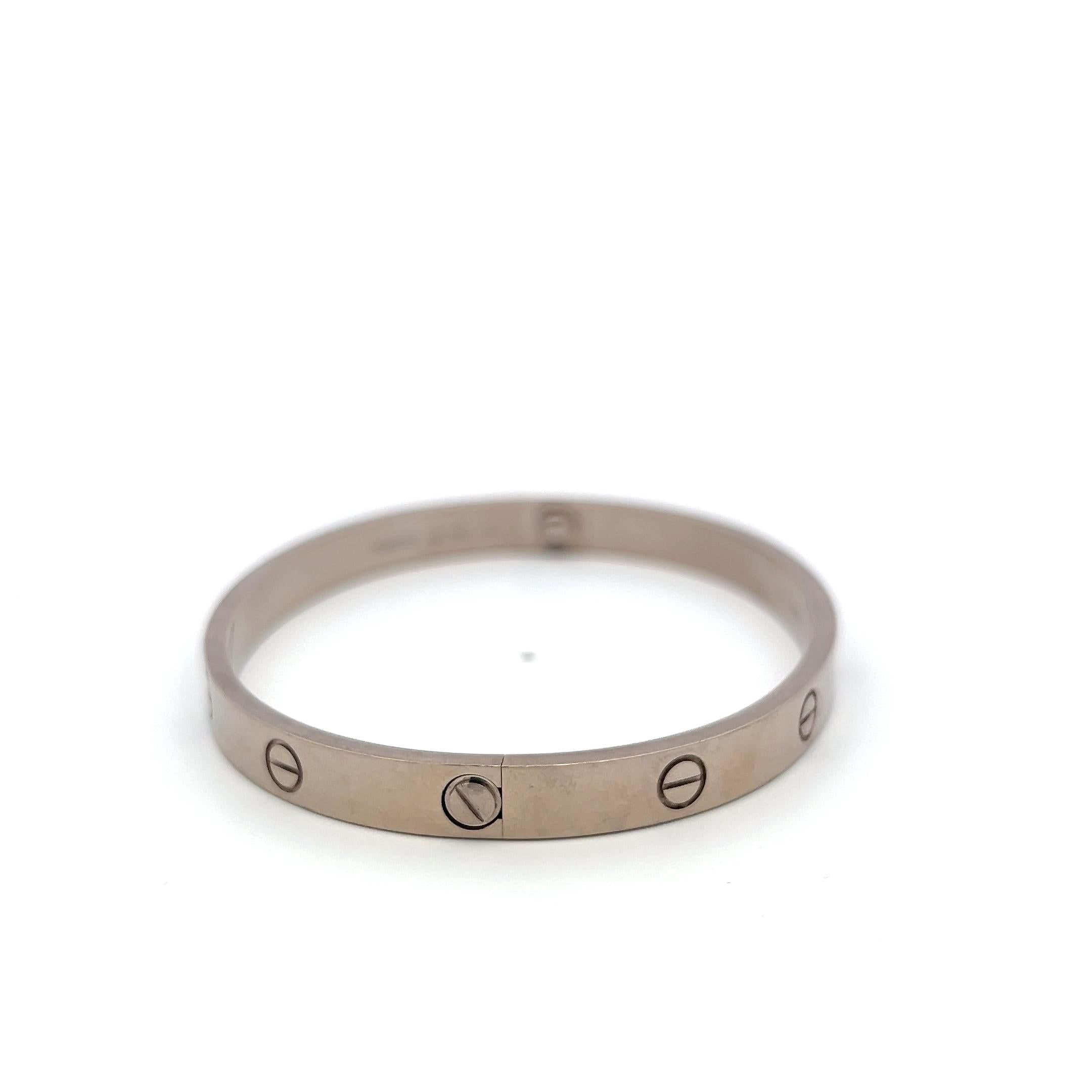 Cartier Vintage 18 Karat White Gold Love Bracelet 43.58 Grams Size 19