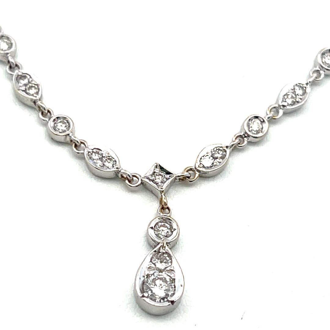 Vintage 18K White Gold Pendant Necklace with 0.65 Carat Round H VS Diamonds
