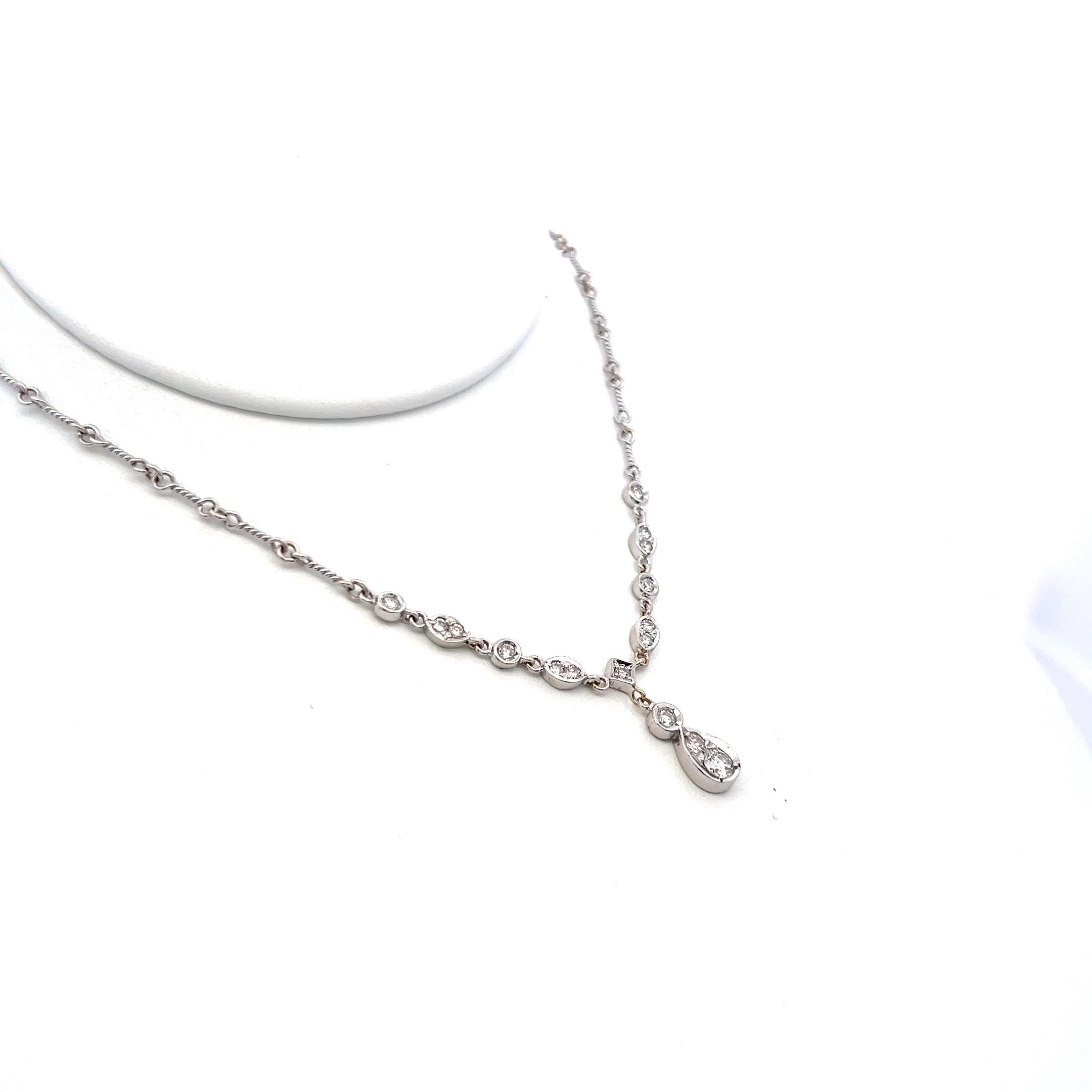 Vintage 18K White Gold Pendant Necklace with 0.65 Carat Round H VS Diamonds