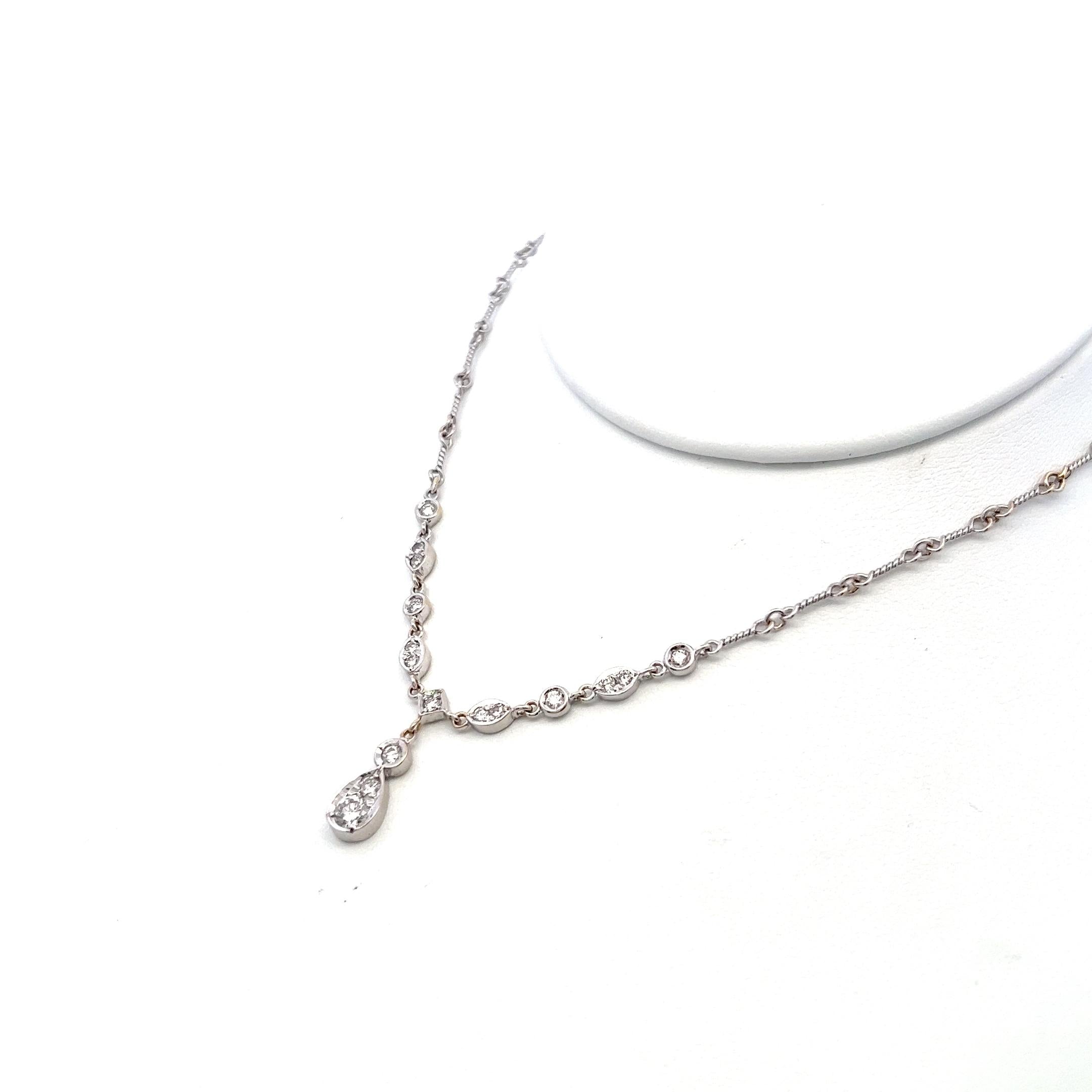 Vintage 18K White Gold Pendant Necklace with 0.65 Carat Round H VS Diamonds
