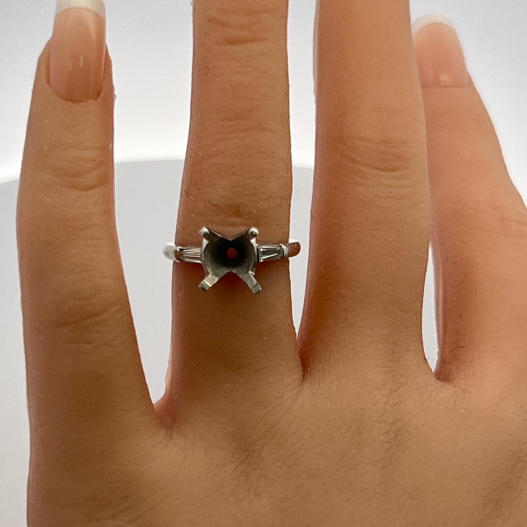 Platinum Semi Mount Ring with 0.36ct Baguette Diamonds Fits 8.99MM 3ct++