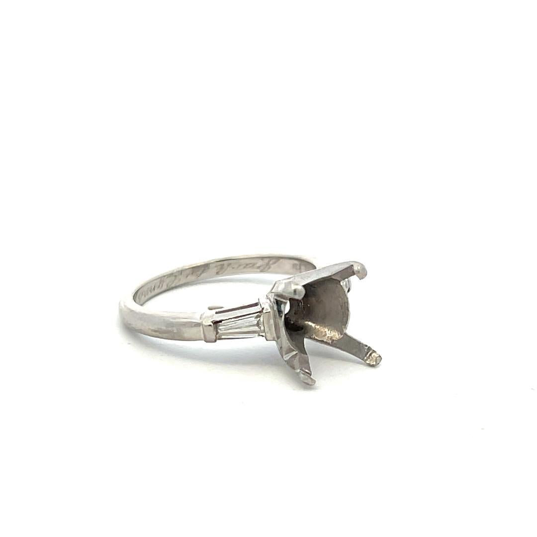 Platinum Semi Mount Ring with 0.36ct Baguette Diamonds Fits 8.99MM 3ct++