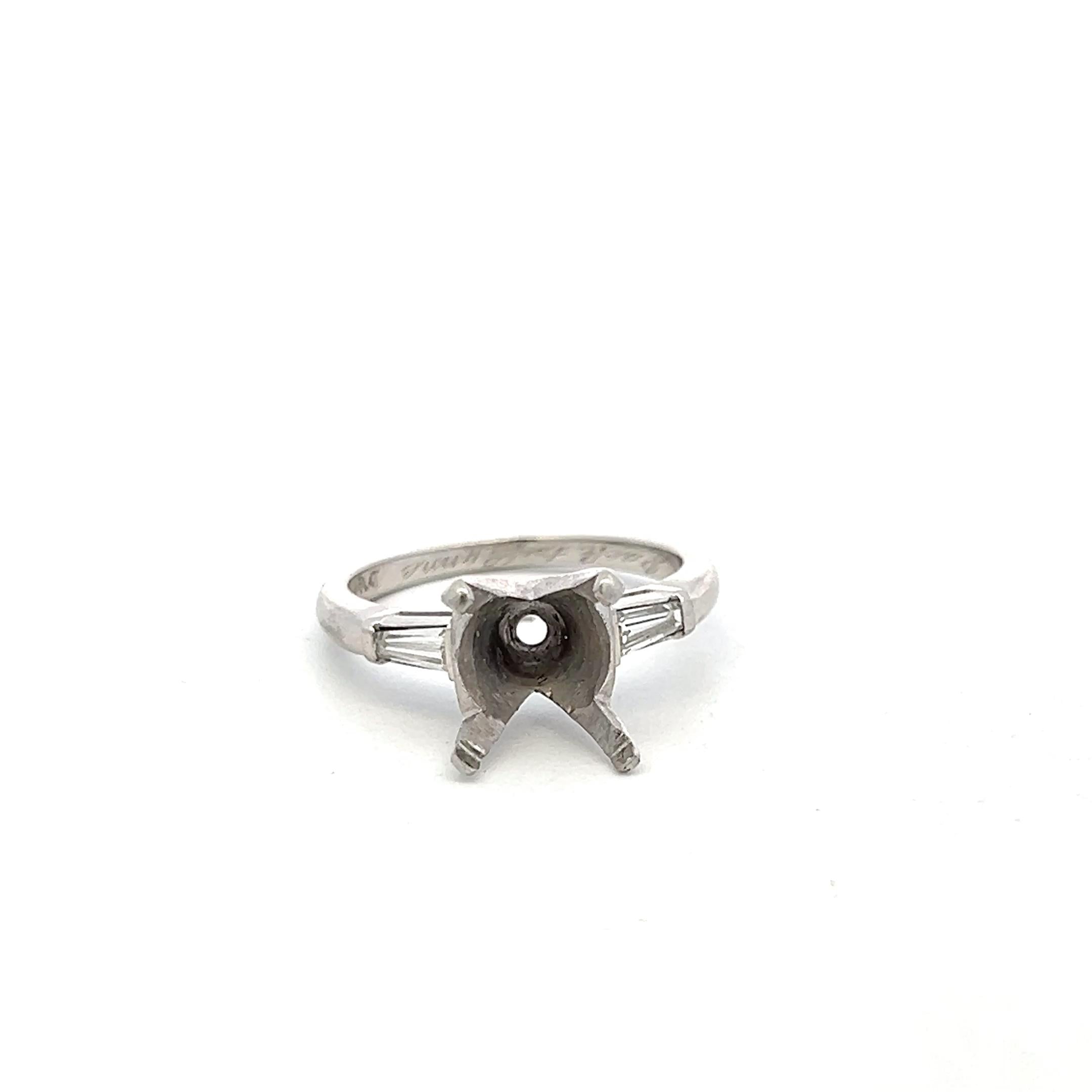 Platinum Semi Mount Ring with 0.36ct Baguette Diamonds Fits 8.99MM 3ct++