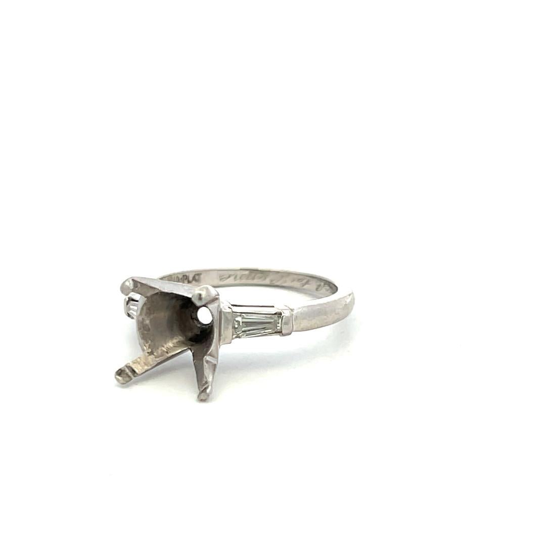 Platinum Semi Mount Ring with 0.36ct Baguette Diamonds Fits 8.99MM 3ct++