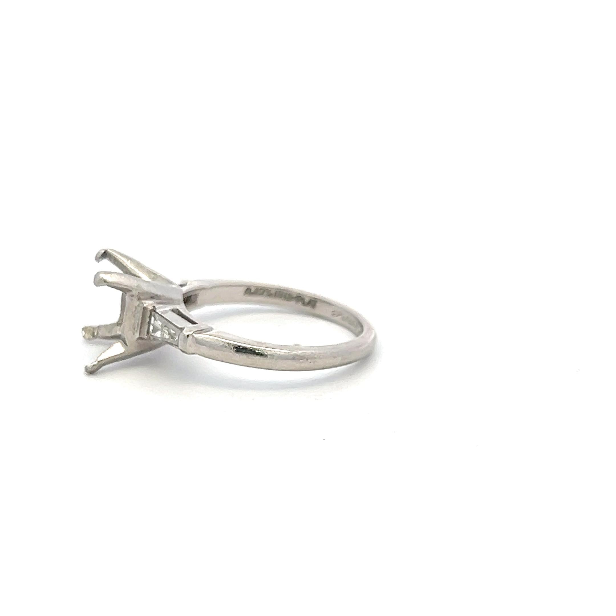 Platinum Semi Mount Ring with 0.36ct Baguette Diamonds Fits 8.99MM 3ct++