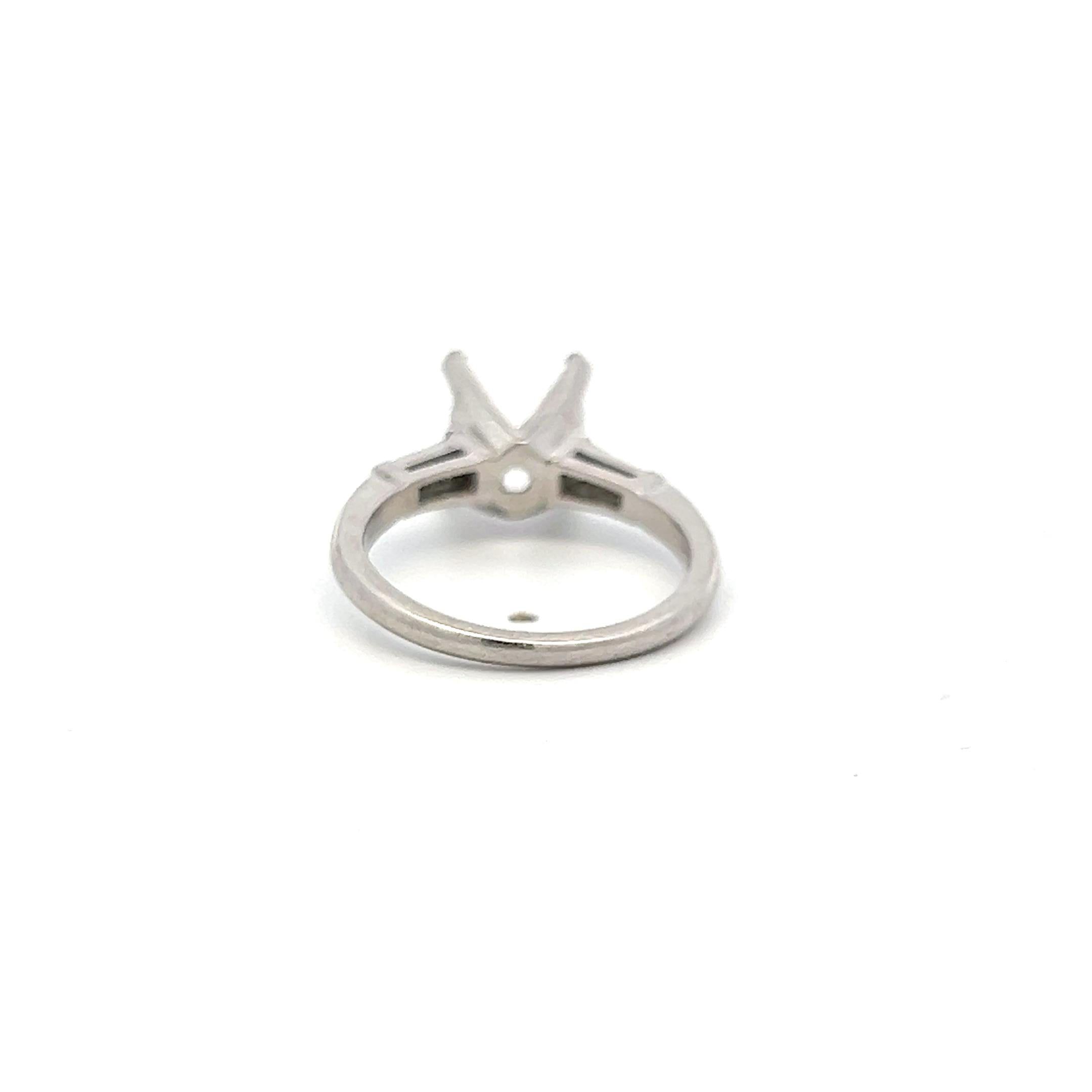 Platinum Semi Mount Ring with 0.36ct Baguette Diamonds Fits 8.99MM 3ct++