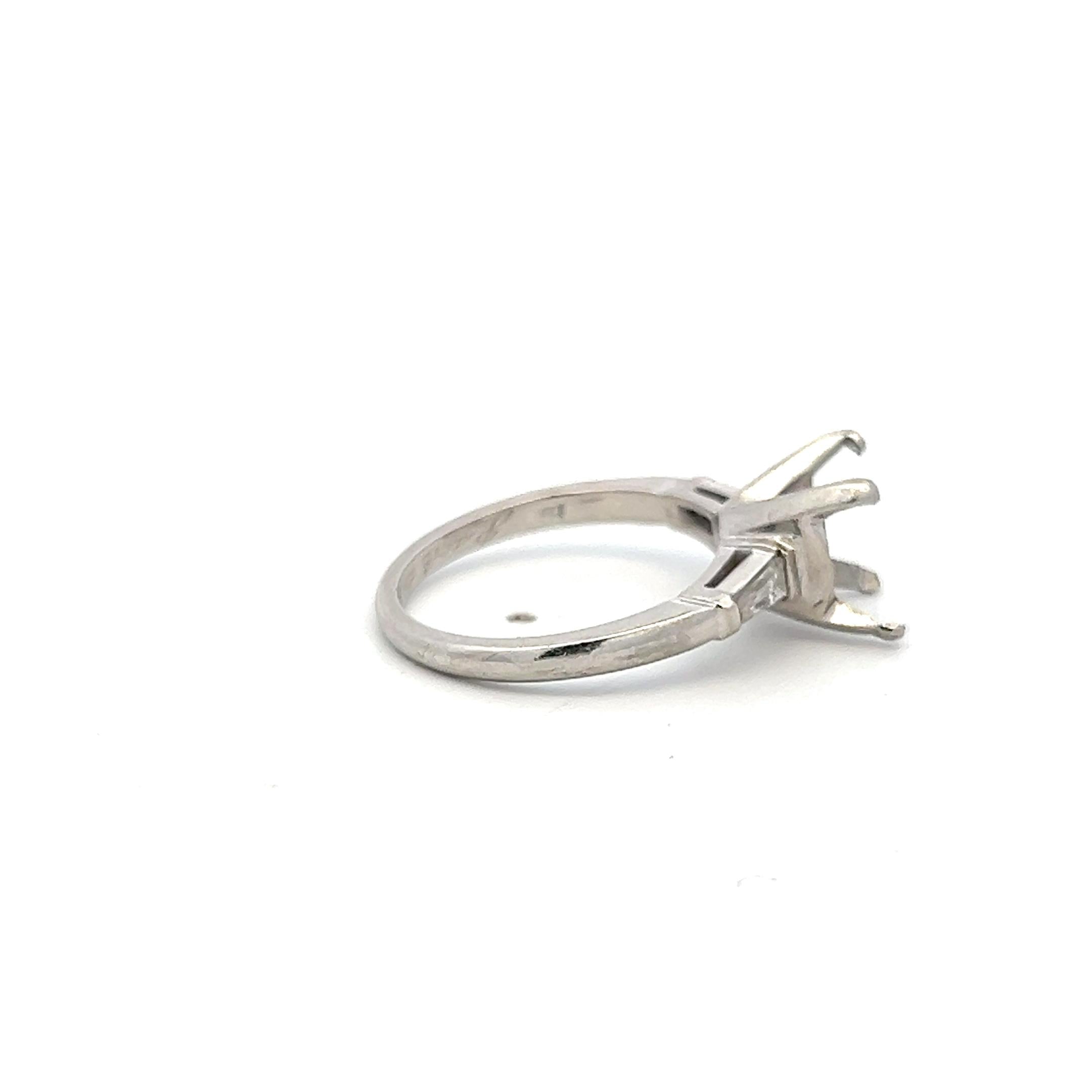 Platinum Semi Mount Ring with 0.36ct Baguette Diamonds Fits 8.99MM 3ct++