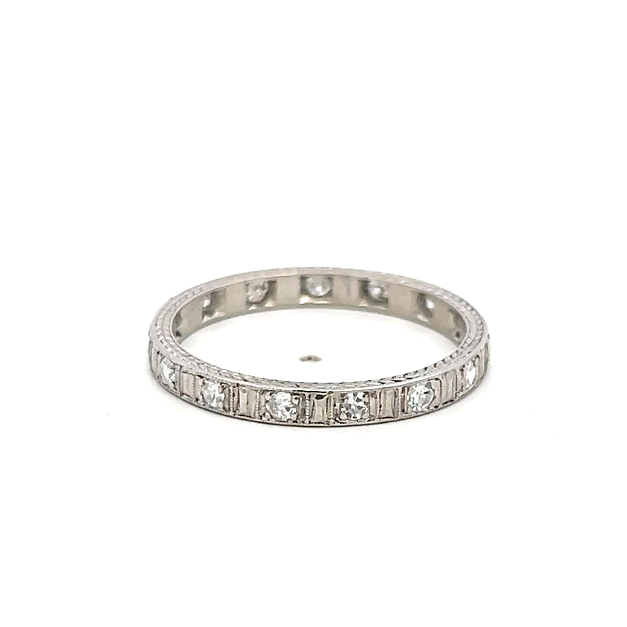 Vintage Platinum Eternity Band Ring 0.37 Carat Old Euro Diamonds Size 9.25