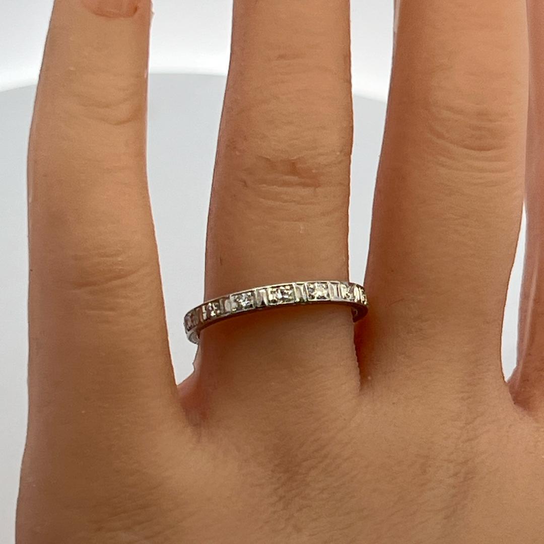 Vintage Platinum Eternity Band Ring 0.37 Carat Old Euro Diamonds Size 9.25