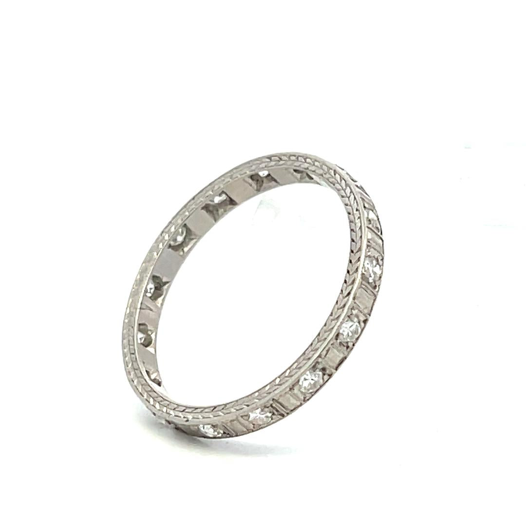 Vintage Platinum Eternity Band Ring 0.37 Carat Old Euro Diamonds Size 9.25